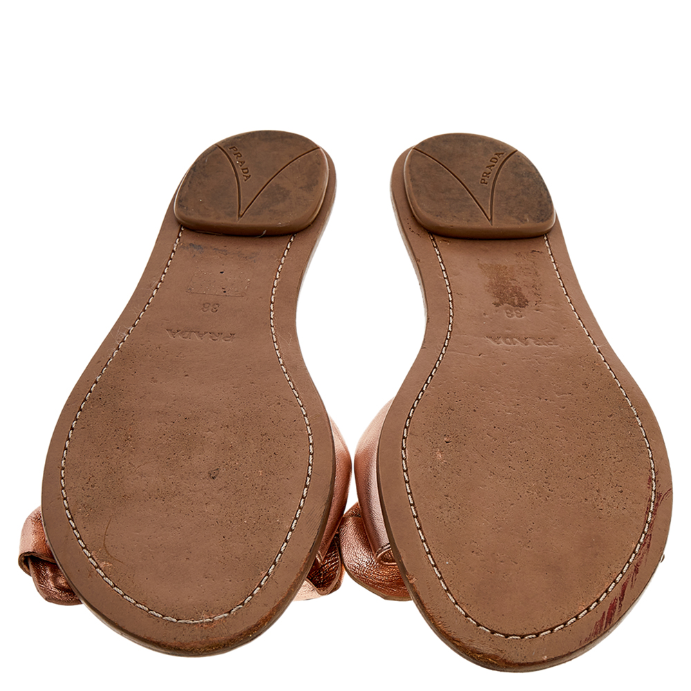 Prada Pink Leather Bow Slide Sandals Size 38