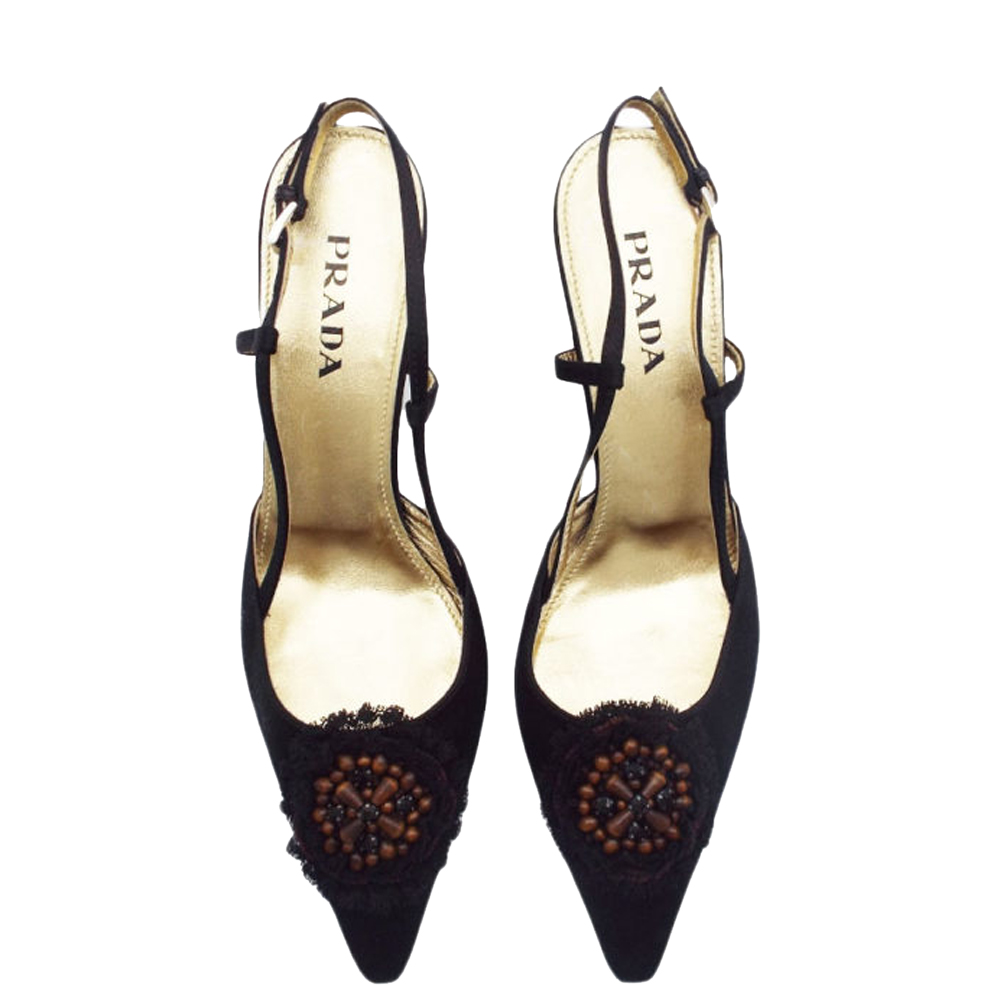 

Prada Black Satin Kitten Heel Slingback Sandals Size  (UK 4