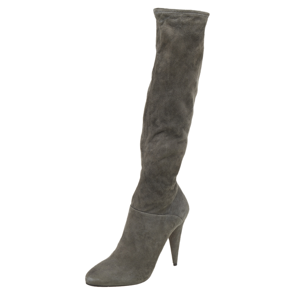 Prada Grey Suede Knee Length Boots Size 38.5