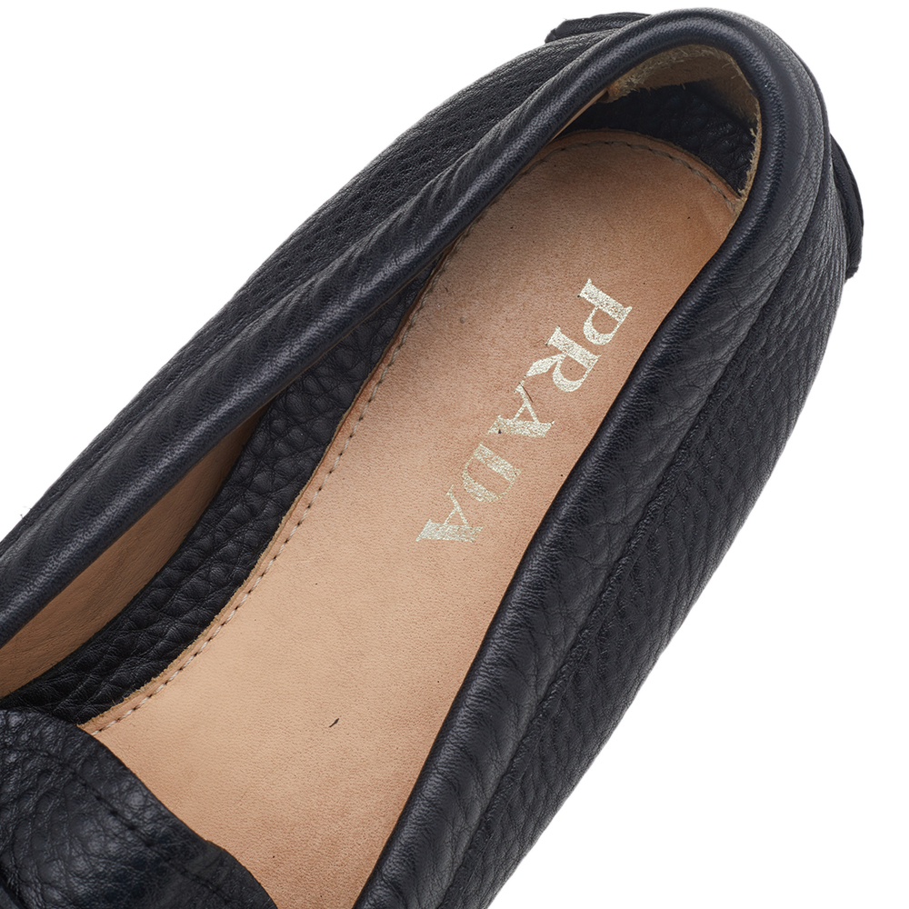 Prada Black Leather Slip On Loafers Size 37.5