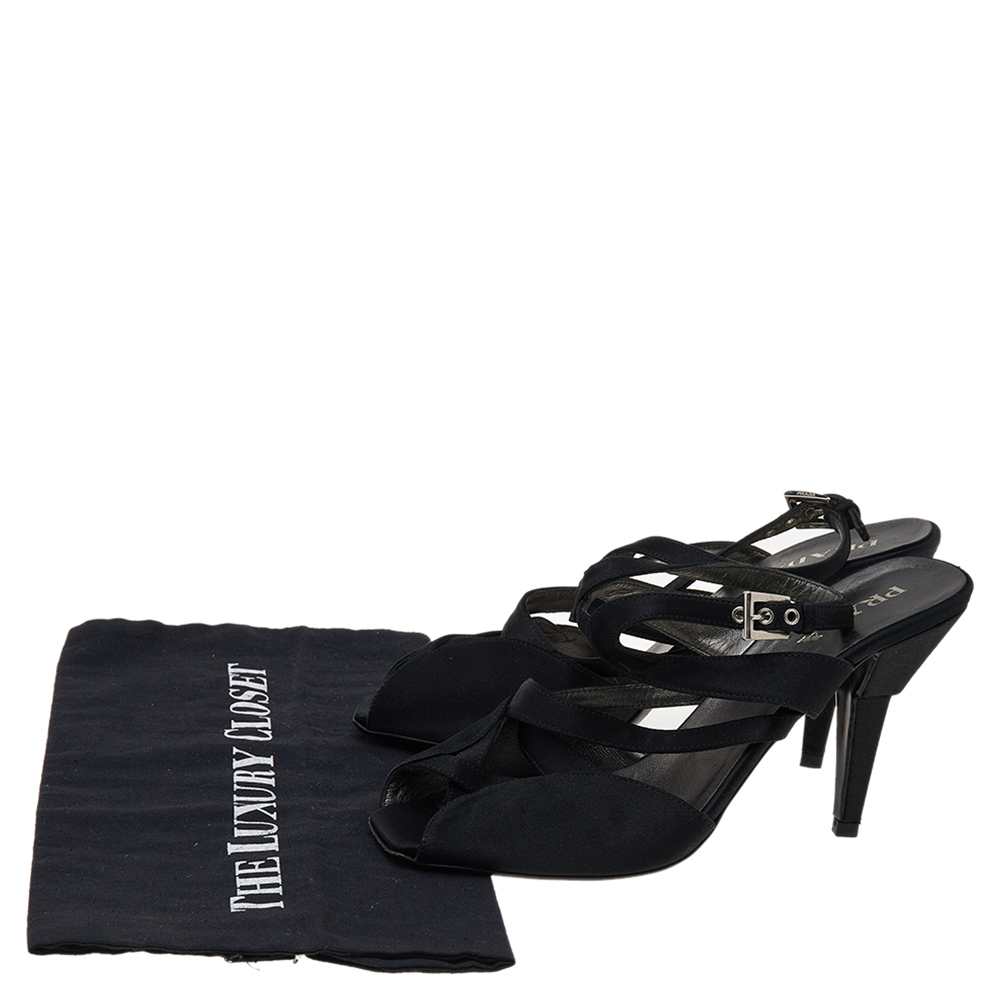 Prada Black Satin Slingback Sandals Size 37.5