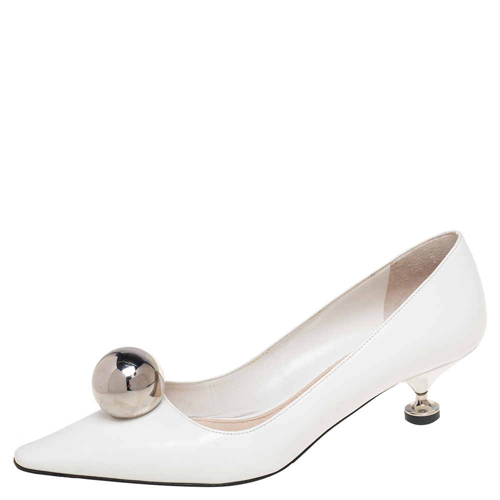 Prada White Patent Leather Embellished Pointed Toe Pumps Size 37
