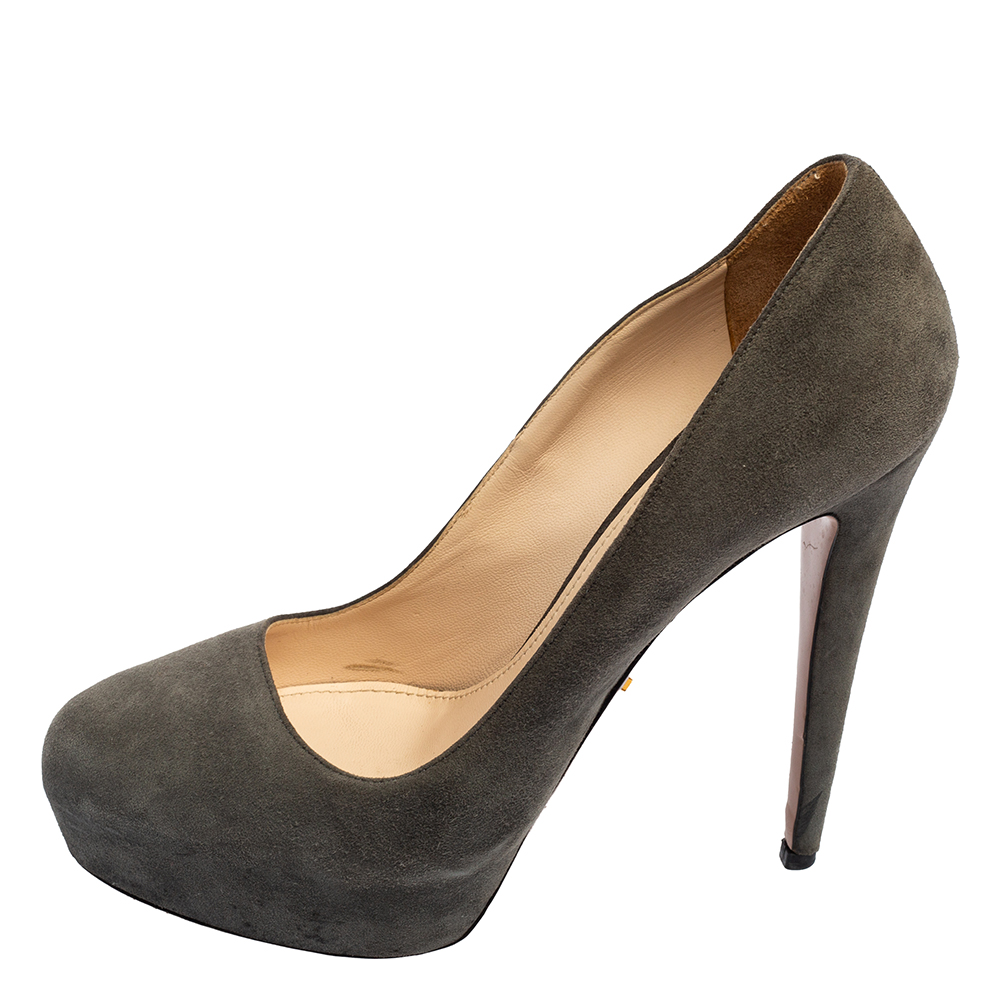 Prada Grey Suede Platform Pumps Size 40