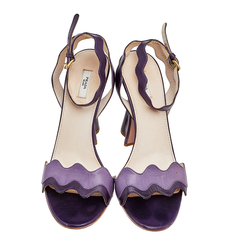 Prada Two Tone Purple Leather Wave Ankle Strap Sandals Size 36