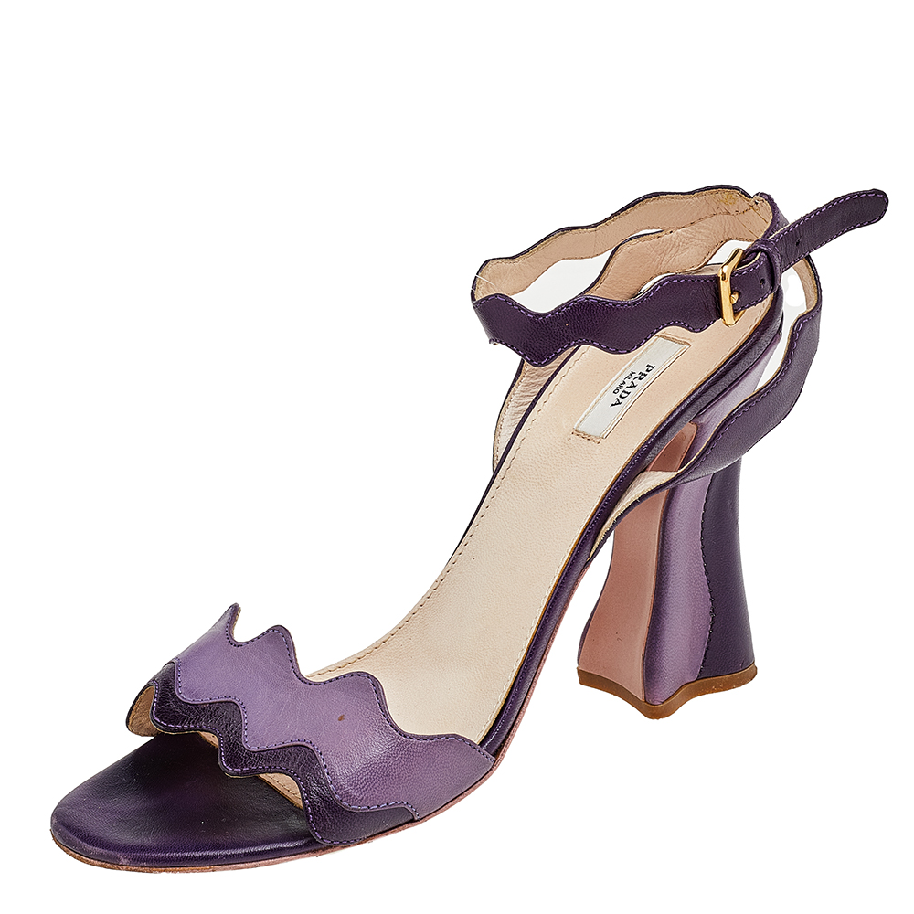 Prada two tone purple leather wave ankle strap sandals size 36