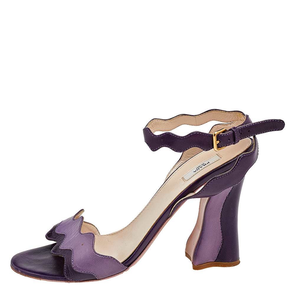 Prada Two Tone Purple Leather Wave Ankle Strap Sandals Size 36