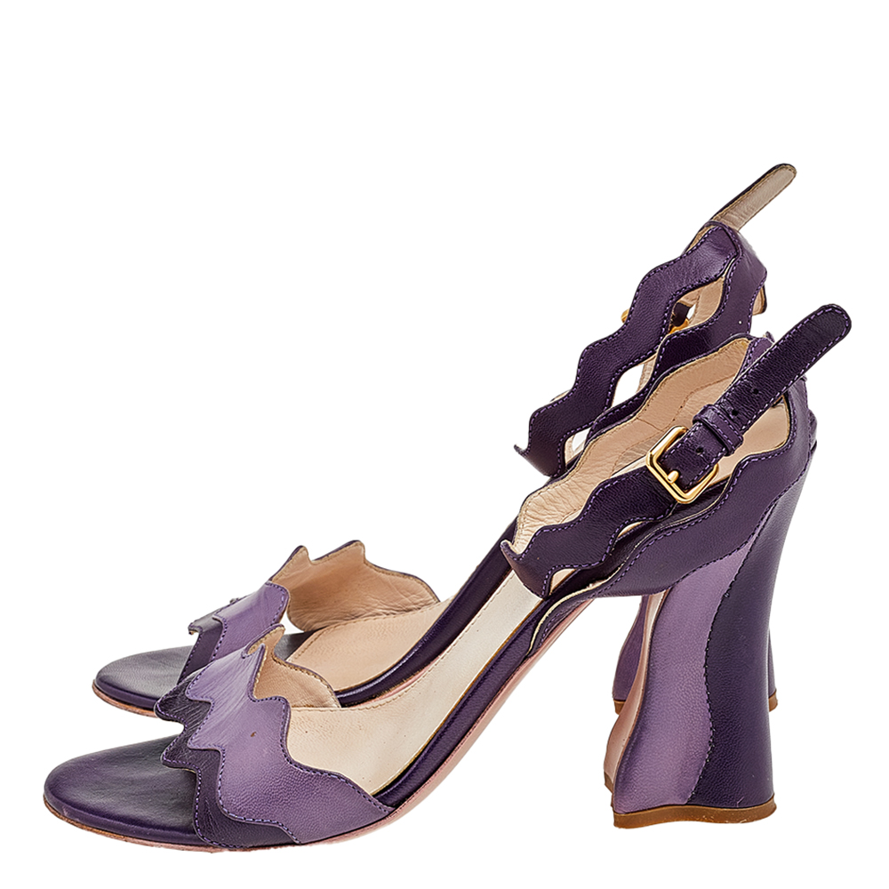 Prada Two Tone Purple Leather Wave Ankle Strap Sandals Size 36