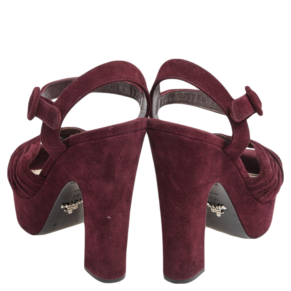 Prada Burgundy Suede Platform Ankle Strap Sandals Size 39