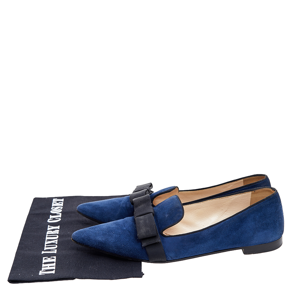 Prada Blue/Black Suede And Fabric Bow Smoking Slippers Size 37