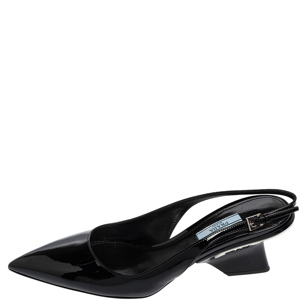 

Prada Black Patent Leather Pointed-Toe Slingback Sandals Size