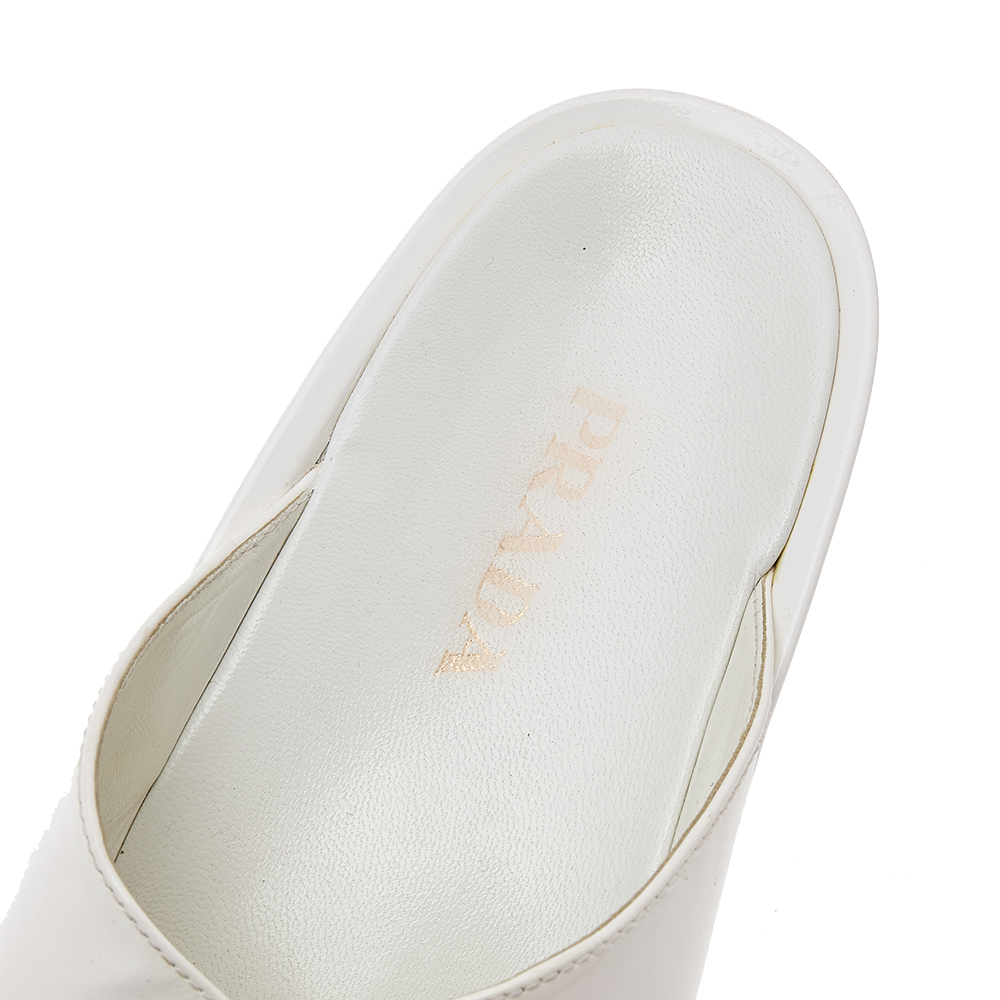 Prada White Patent Leather Crisscross Platform Slide Sandals Size 38