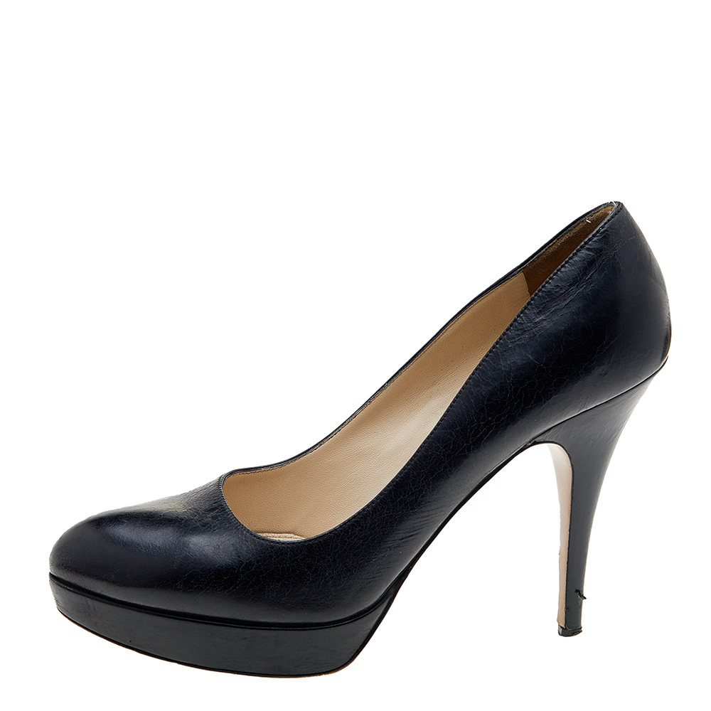 Prada Black Leather Platform Pumps Size 39.5