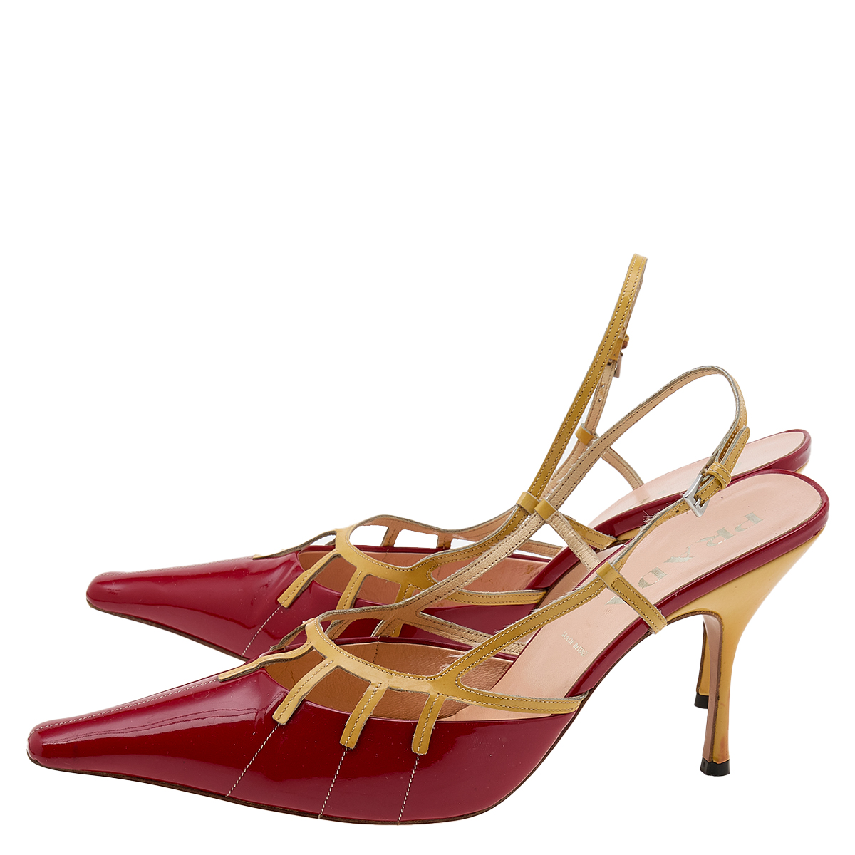 Prada Red/Yellow Patent Leather Slingback Sandals Size 39.5