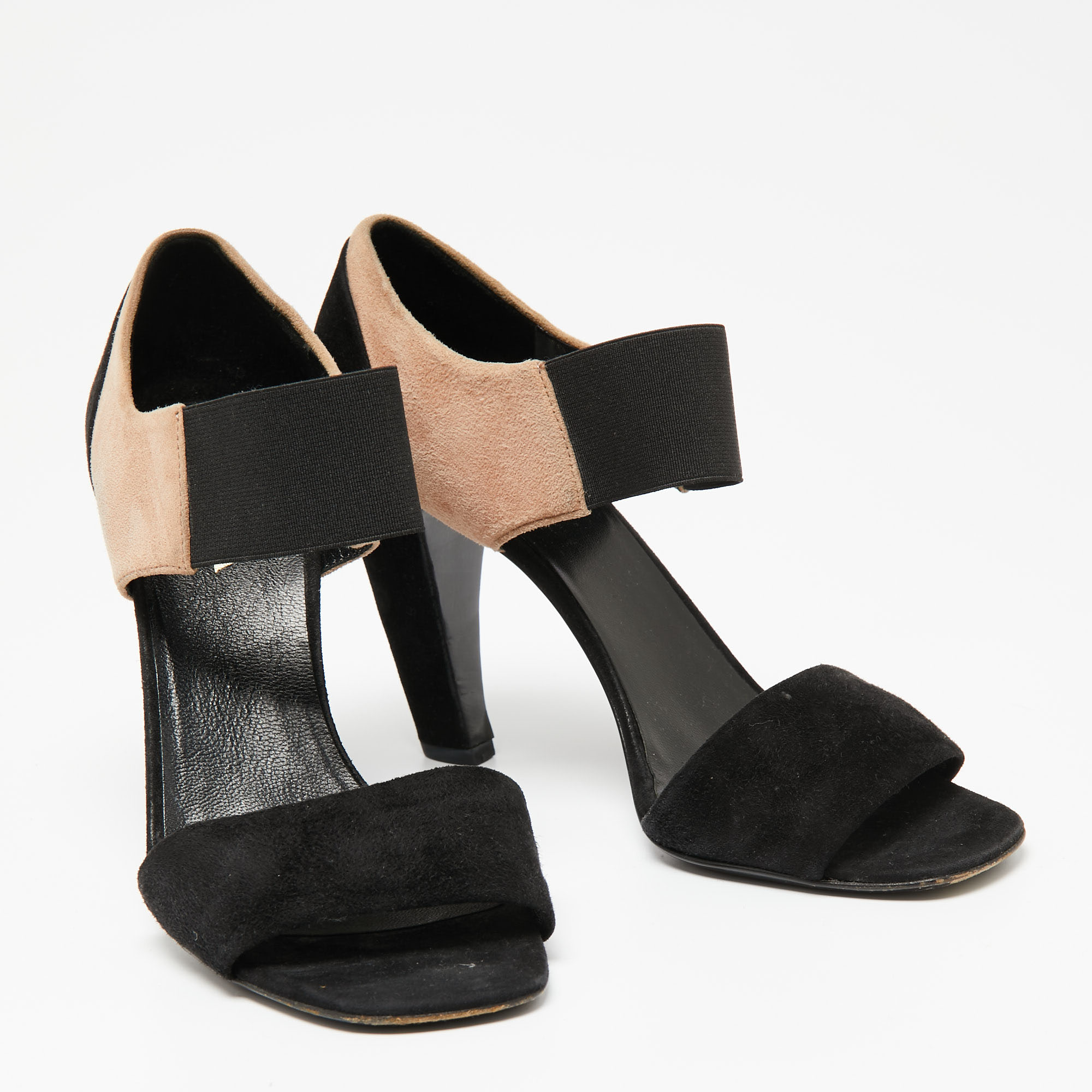 Prada Black/Beige Suede Ankle Strap Sandals Size 38