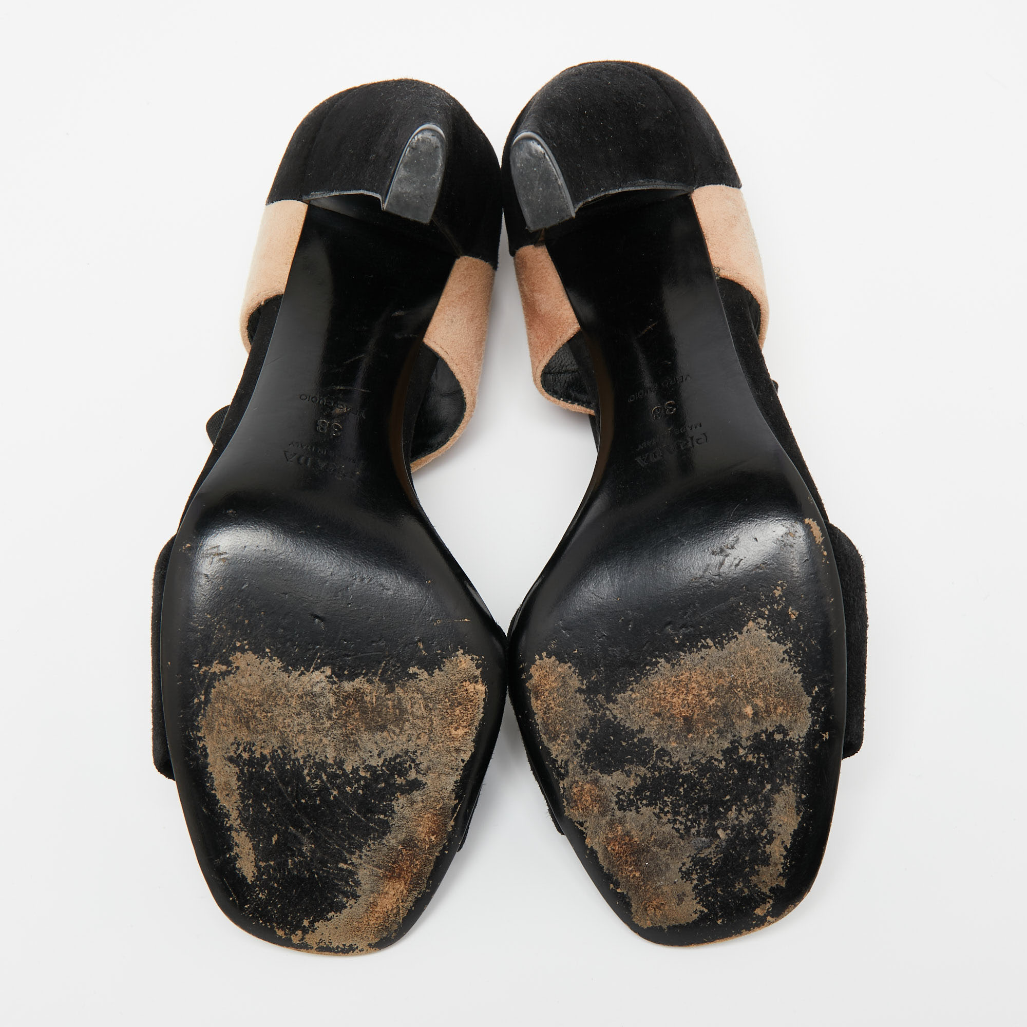 Prada Black/Beige Suede Ankle Strap Sandals Size 38