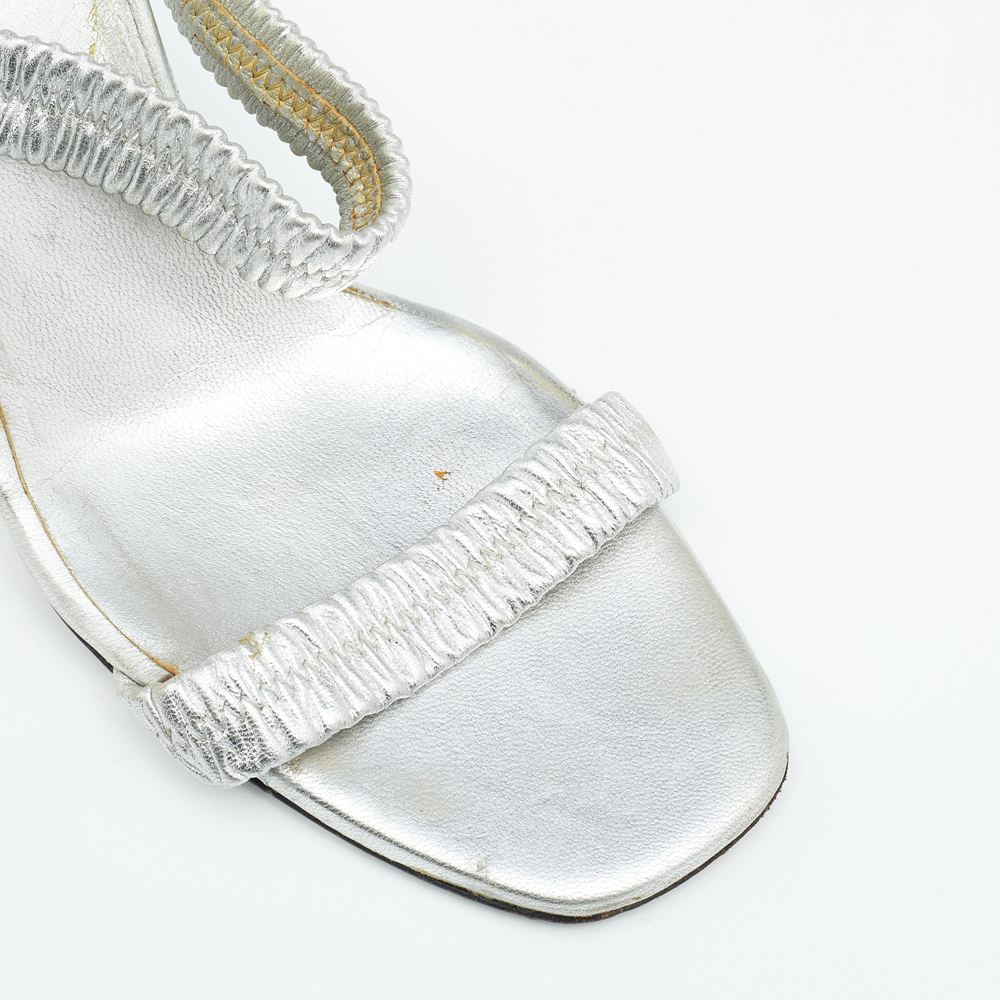 Prada Silver Leather Slide Sandals Size 37.5