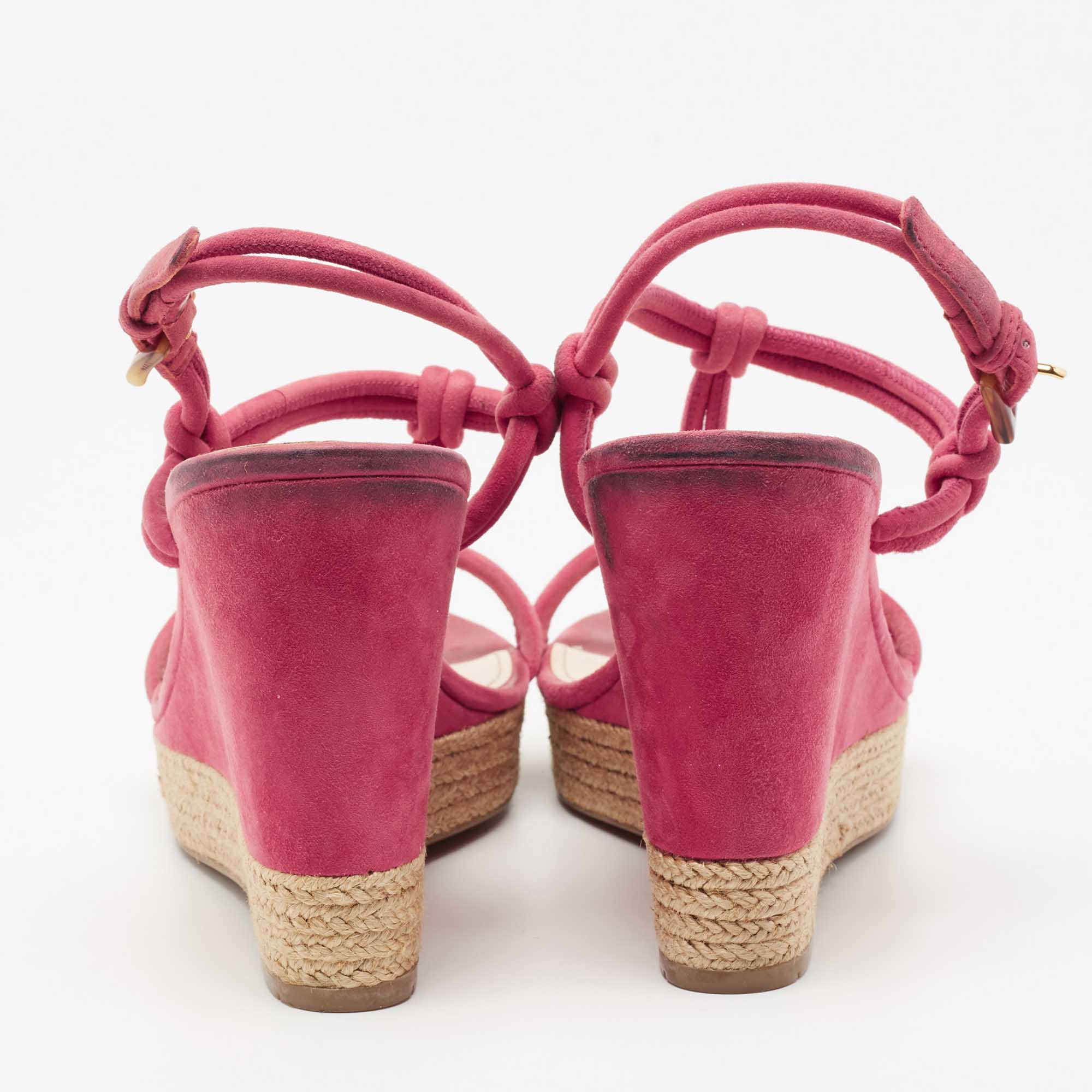 Prada Fuschia Pink Suede Espadrille Wedge Sandals Size 40