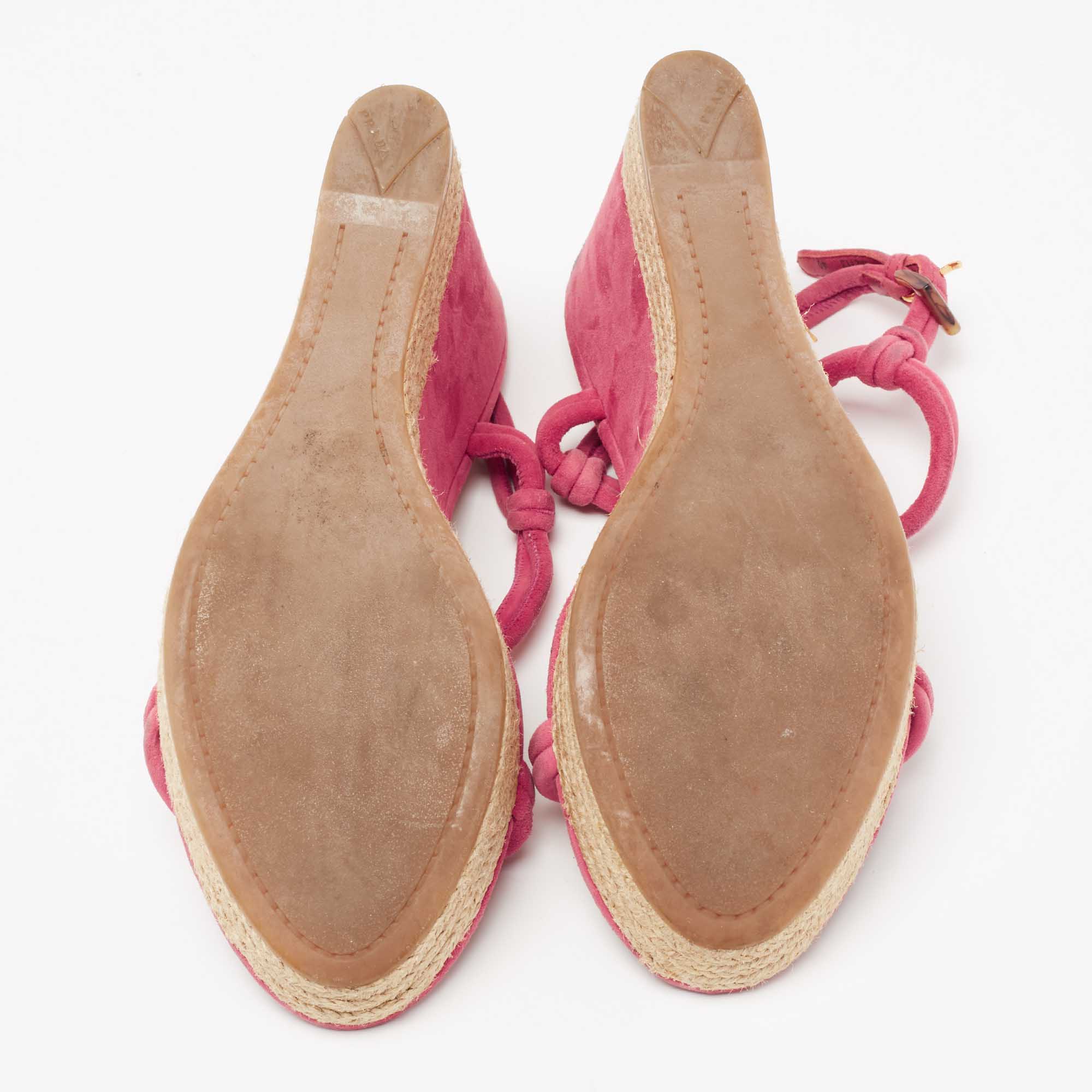 Prada Fuschia Pink Suede Espadrille Wedge Sandals Size 40