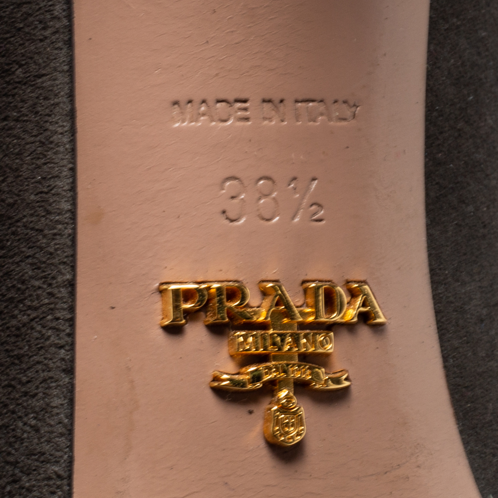 Prada Olive Green Suede Open Toe Platform Pumps Size 38.5