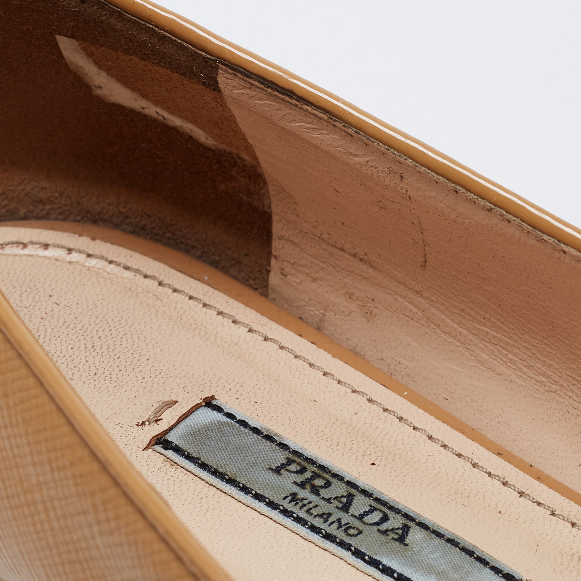Prada Beige Patent Leather Smoking Flats Size 37.5