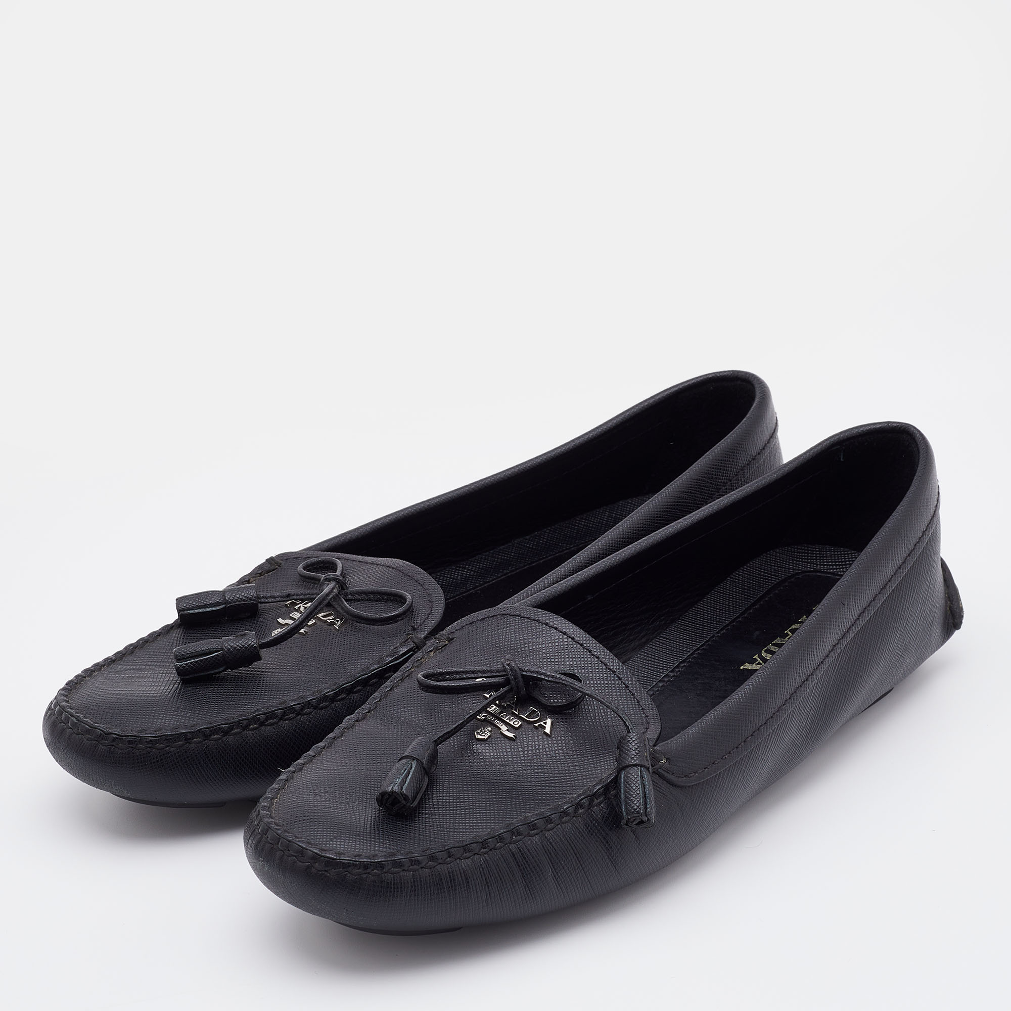 

Prada Black Patent Leather Bow Slip On Loafers Size