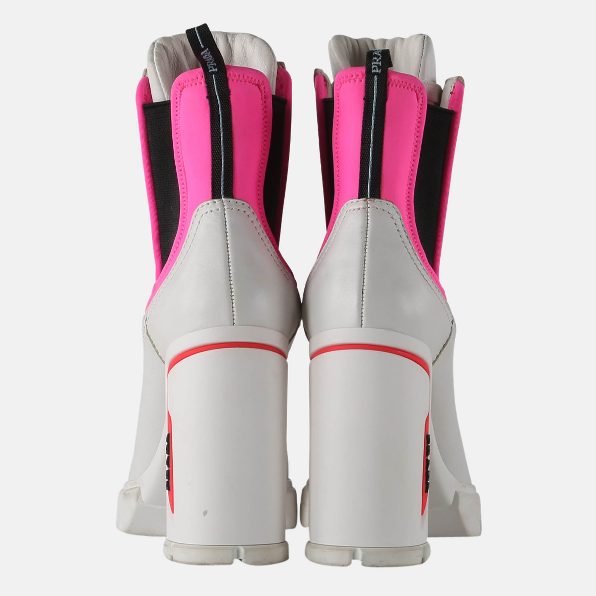 Prada Chunky White And Neon Pink Lace-up Ankle Boots
