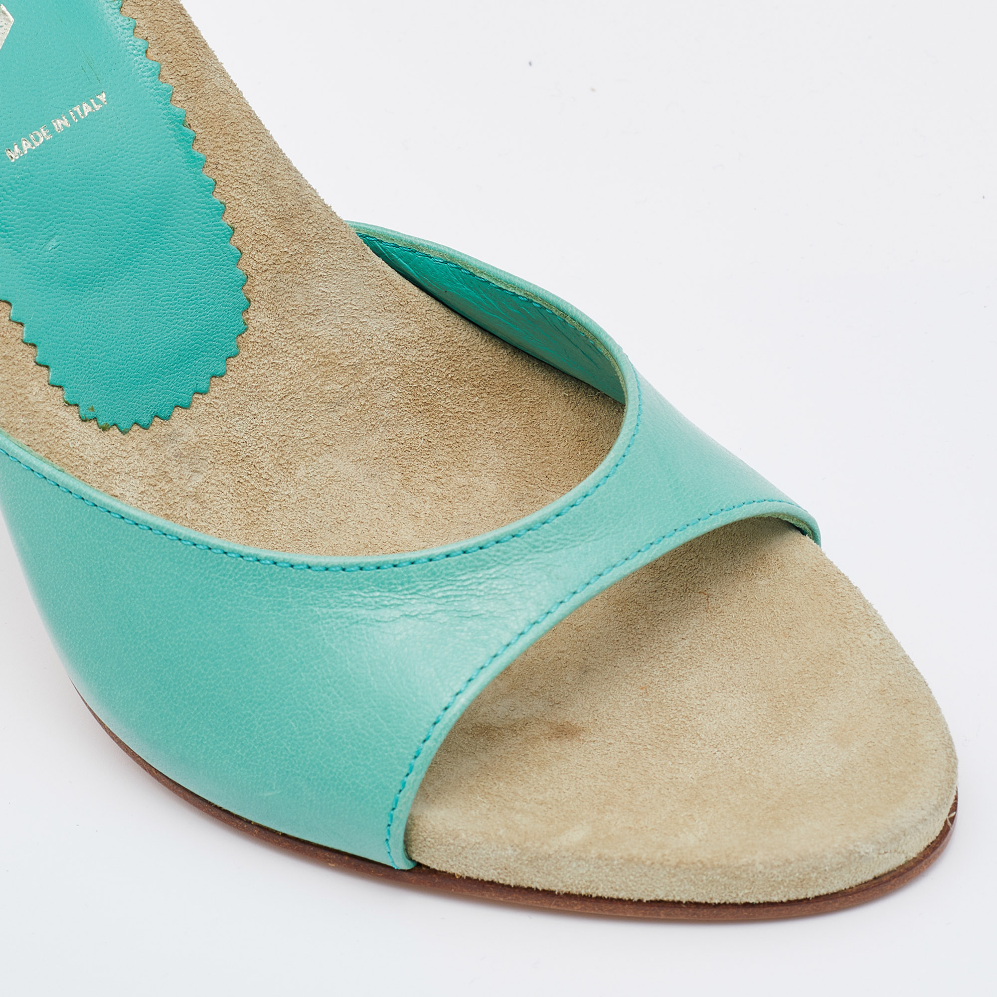 Prada Light Green Leather Slide Sandals Size 37