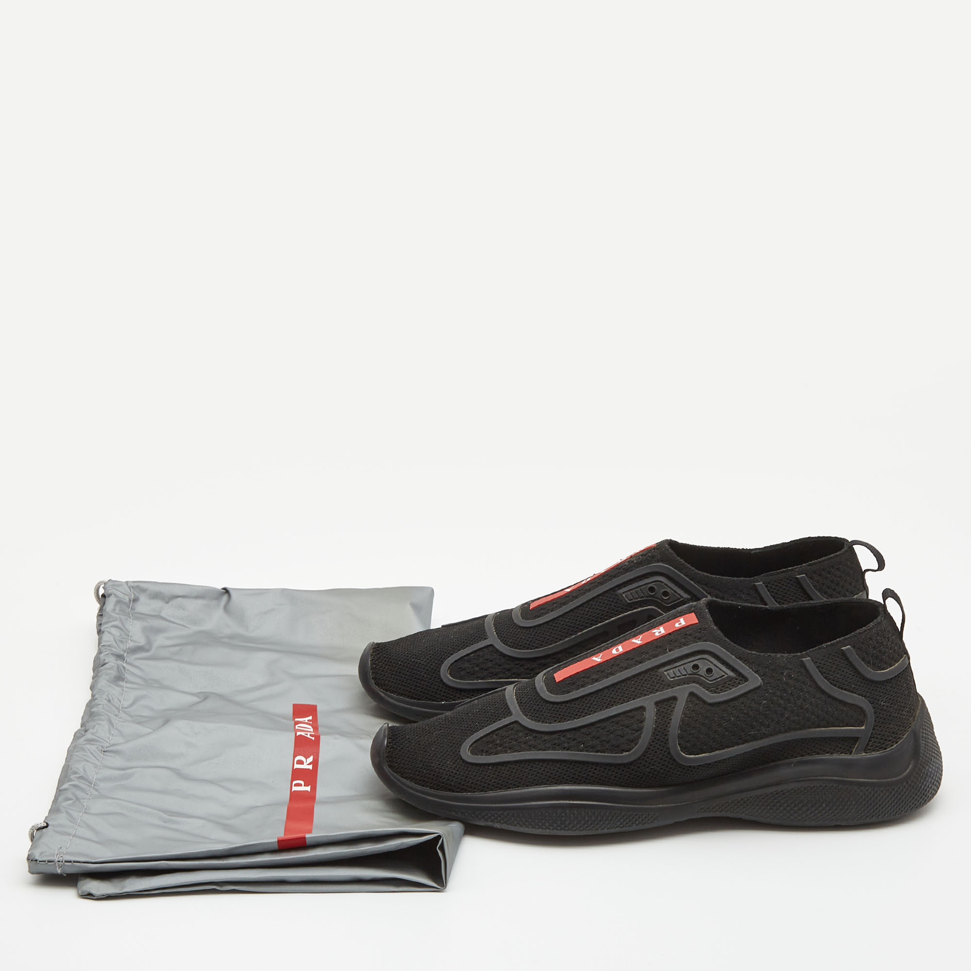 Prada Black Knit Fabric Technical Bike Slip On Sneakers Size 37.5