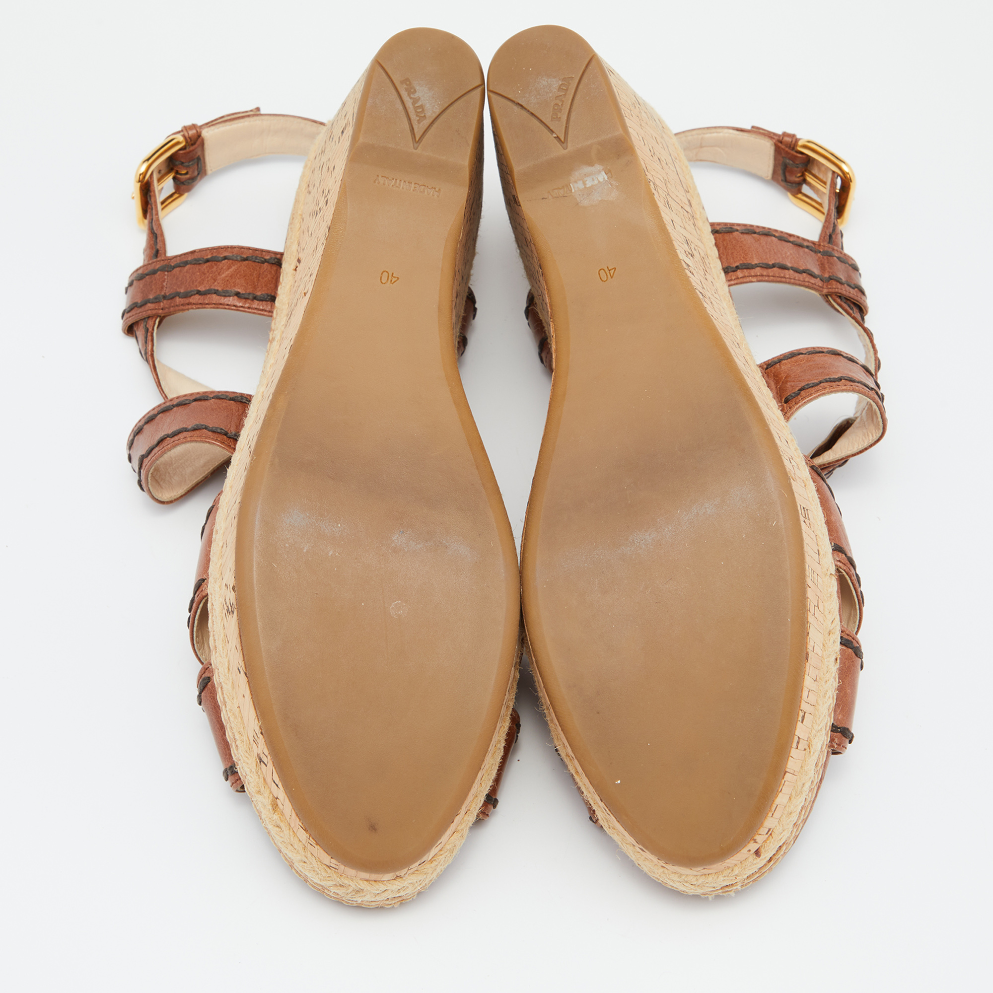 Prada Brown Leather Platform Ankle Strap Sandals Size 40