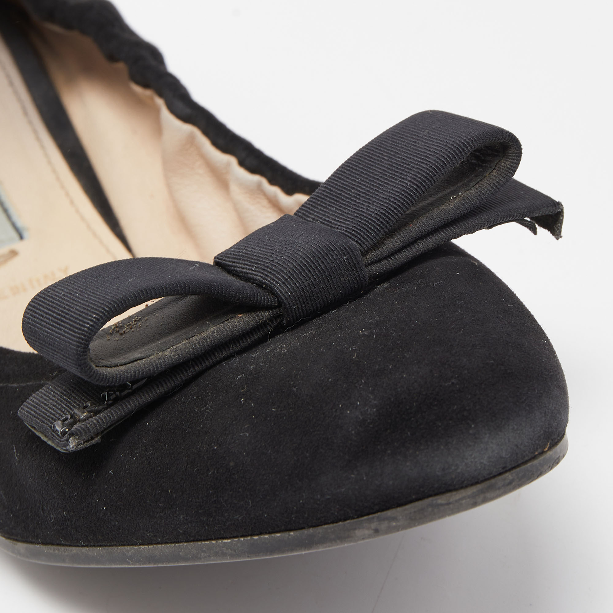 Prada Black Suede Scrunch Ballet Flats Size 39.5
