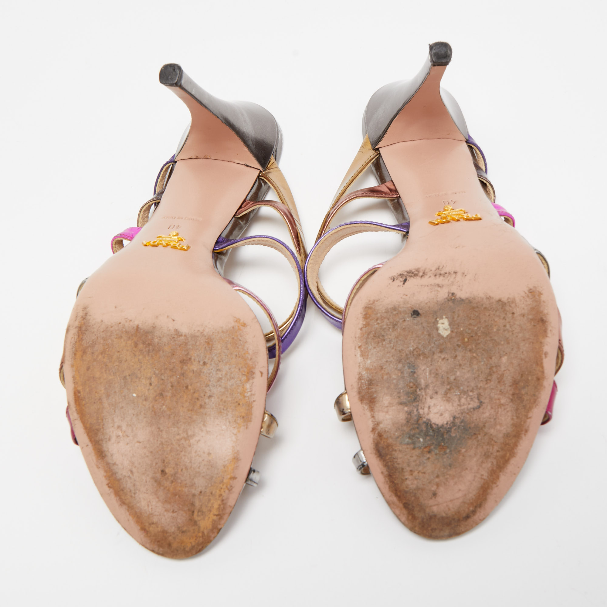 Prada Multicolor Leather Strappy Slide Sandals Size 40