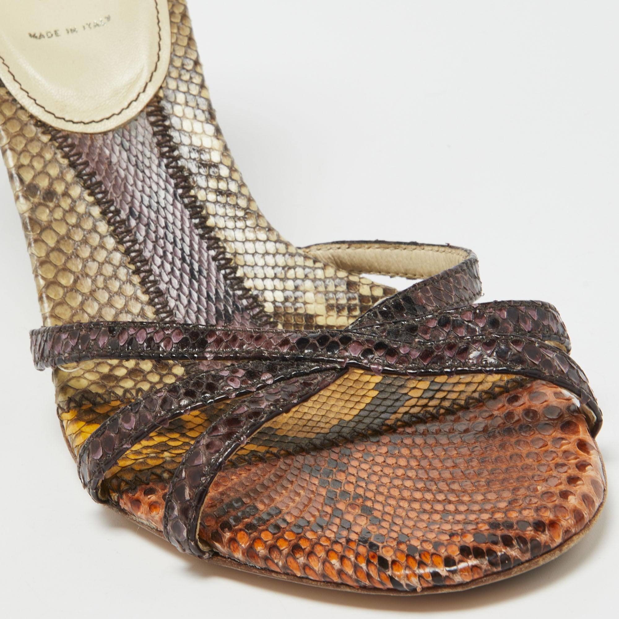 Prada Multicolor Snakeskin Ankle Strap Wedge Sandals Size 40