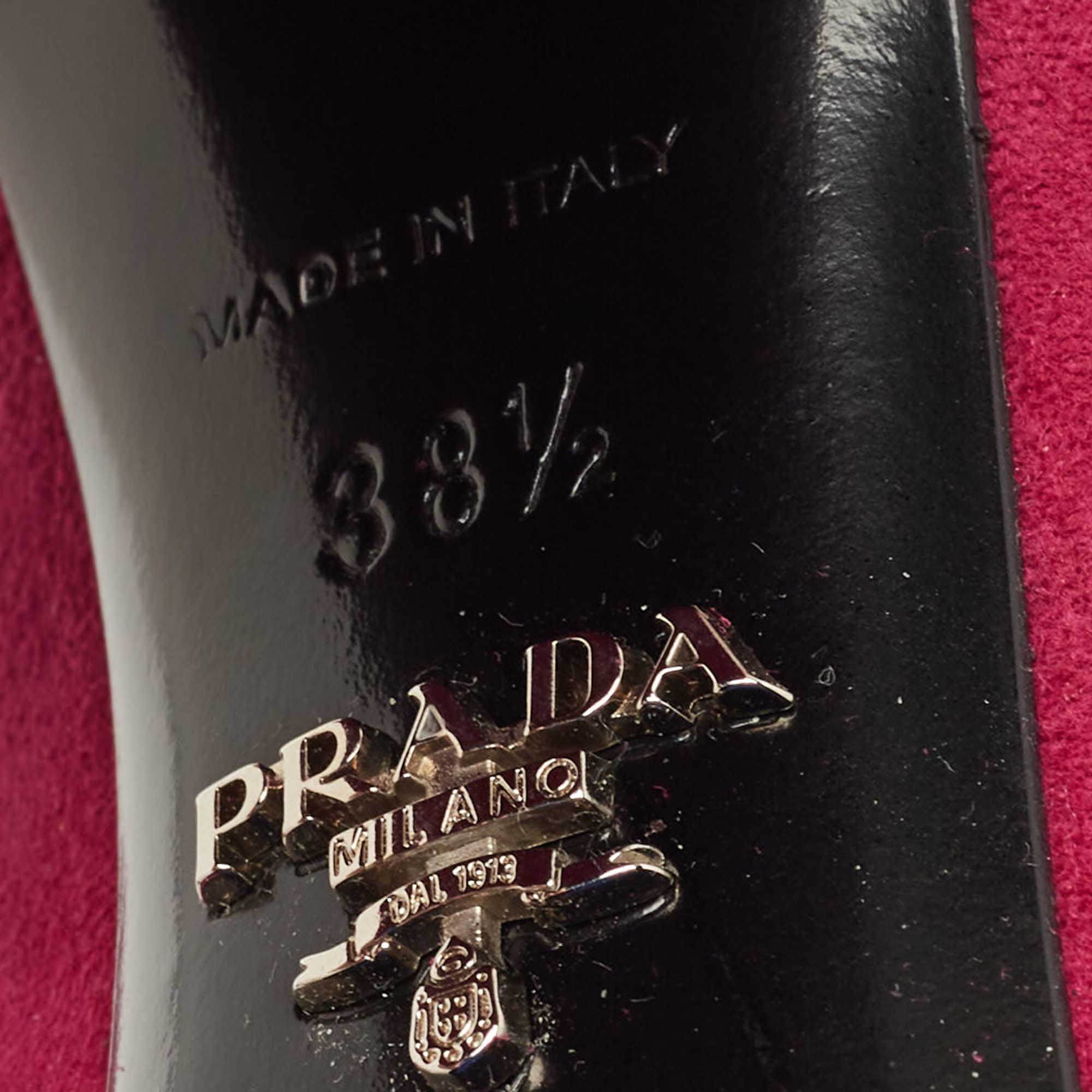 Prada Pink Suede Fringe Buckle Details Block Heel Pumps Size 38.5