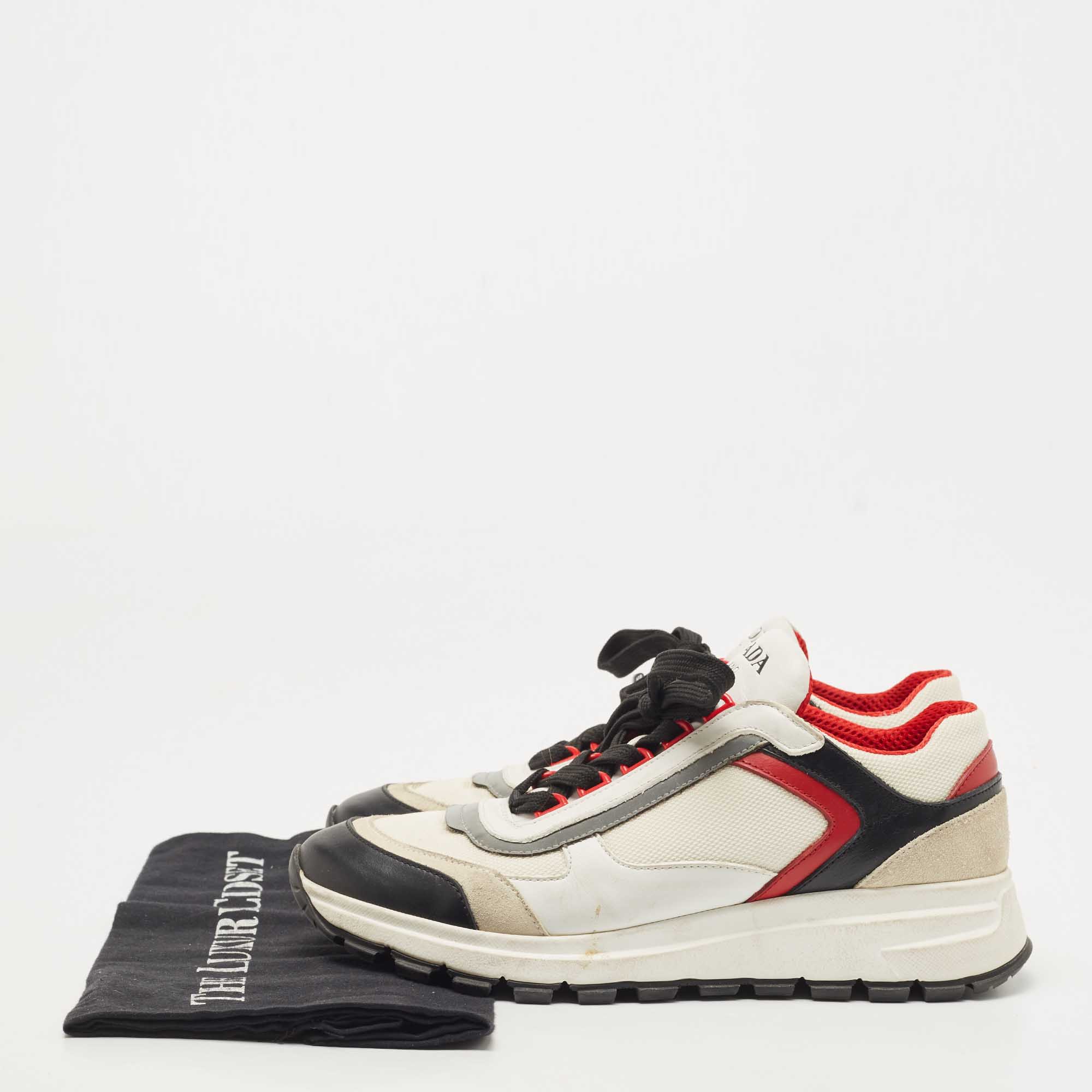 Prada Tricolor Mesh And Leather Low Top Sneakers Size 38