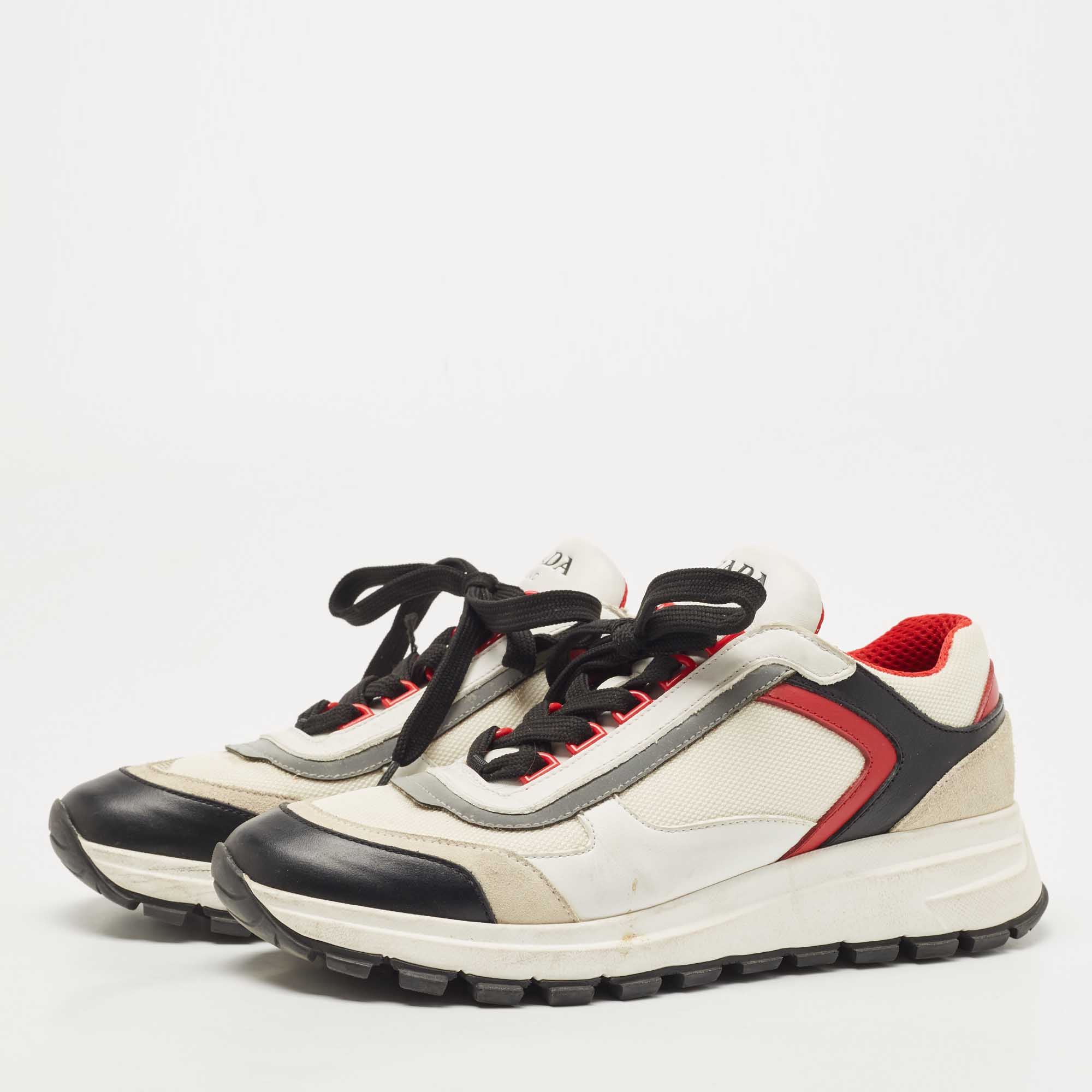 Prada Tricolor Mesh And Leather Low Top Sneakers Size 38