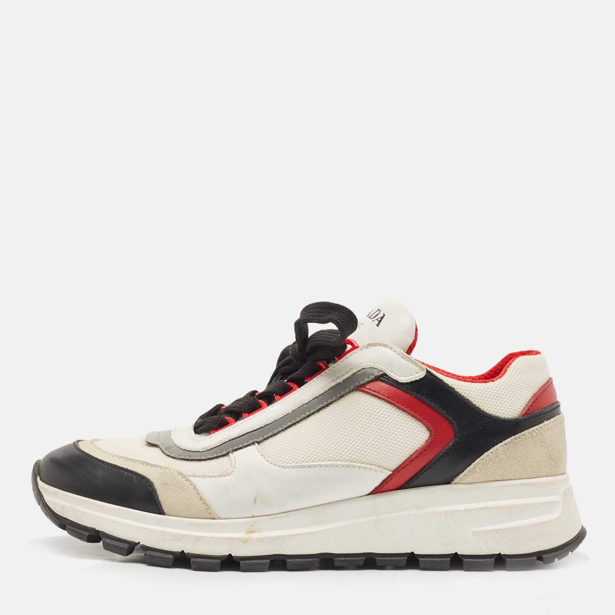 

Prada Tricolor Mesh and Leather Low Top Sneakers Size, White