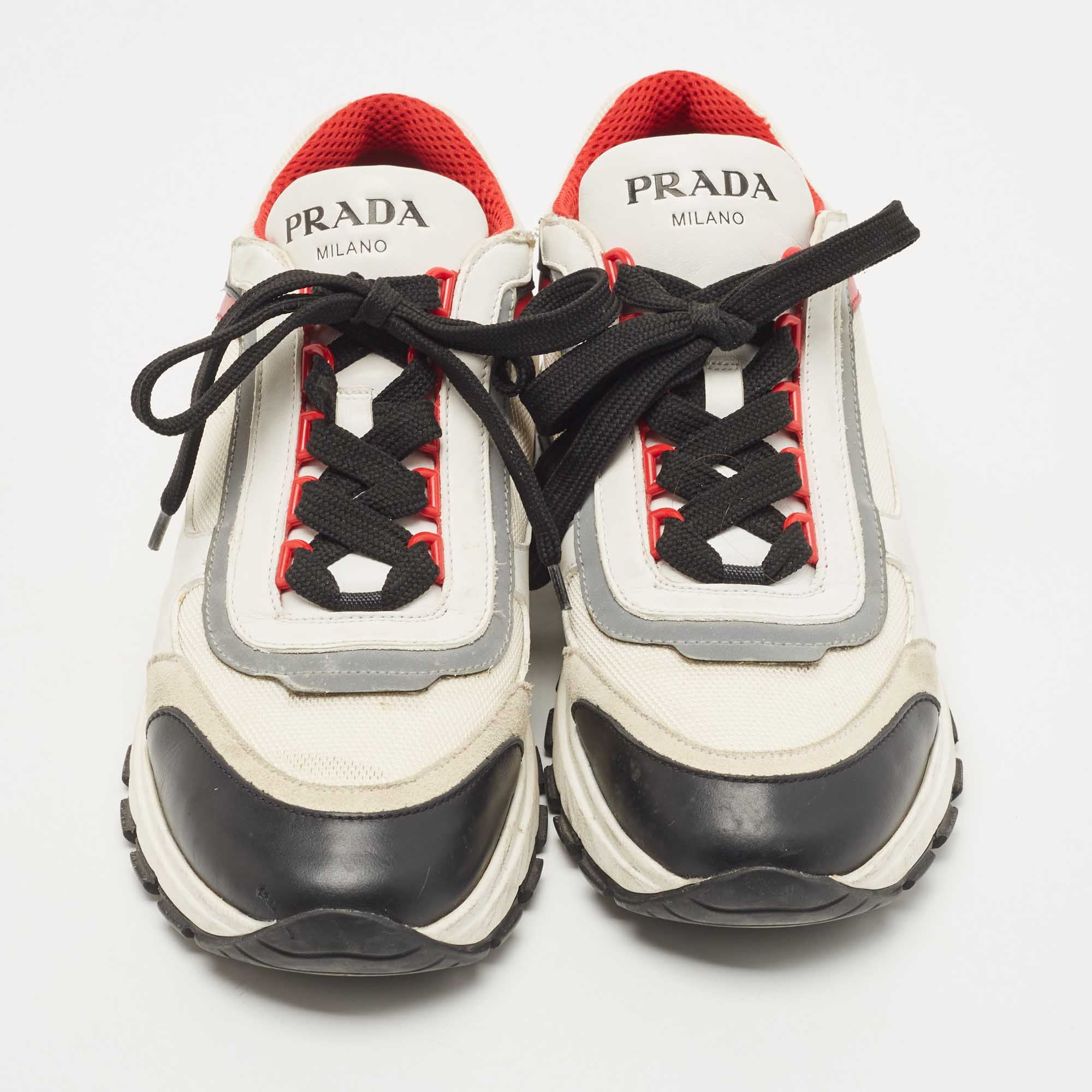 Prada Tricolor Mesh And Leather Low Top Sneakers Size 38