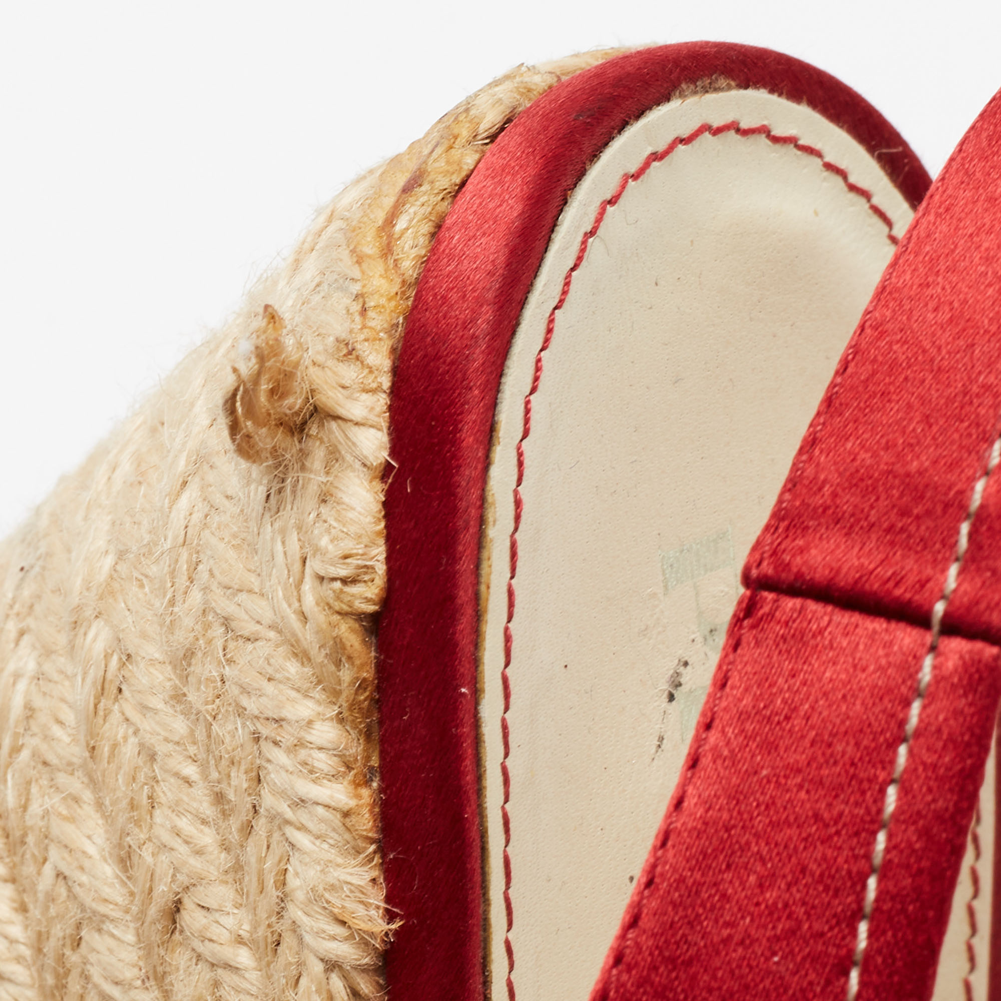 Prada Red Satin Espadrille Platform Wedge Slingback Sandals Size 39