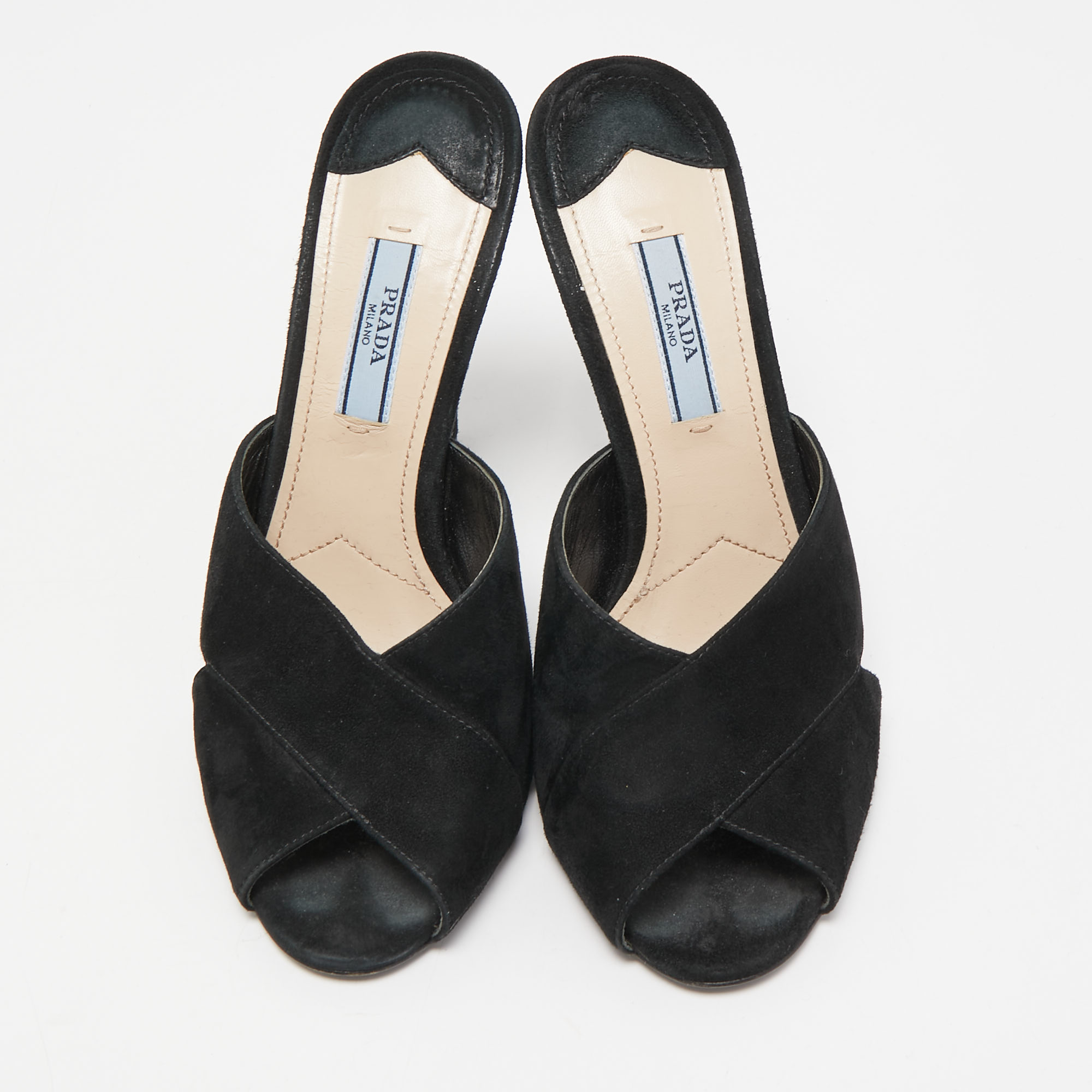 Prada Black Suede Criss Cross Slide Sandals Size 37