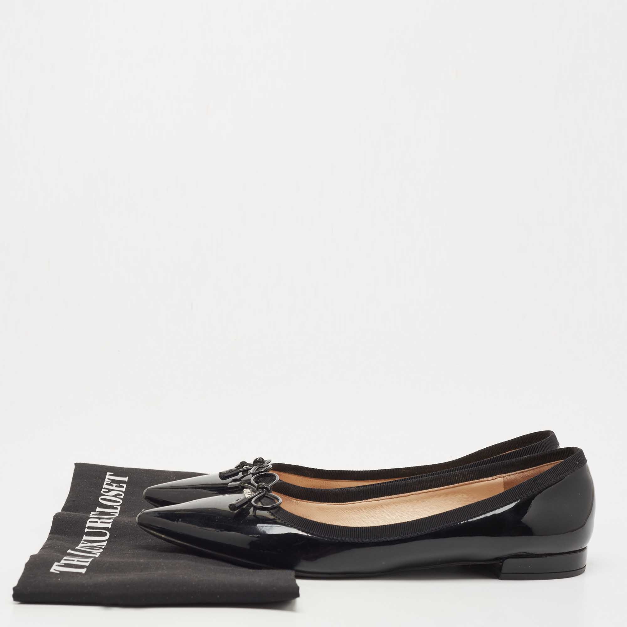 Prada Black Patent Leather Bow Ballet Flats Size 37.5