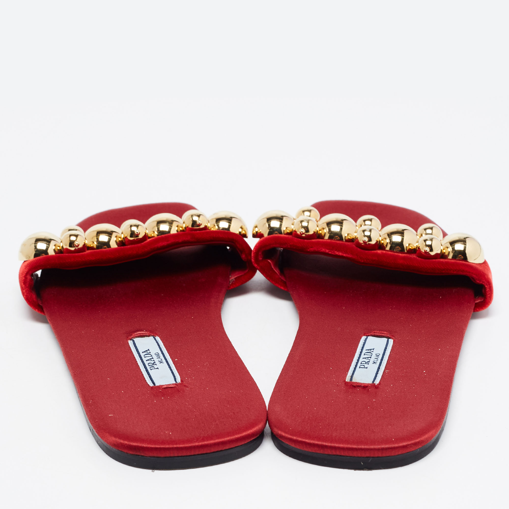 Prada Red Satin/Velvet  Embellished  Flat Slides Size 36.5