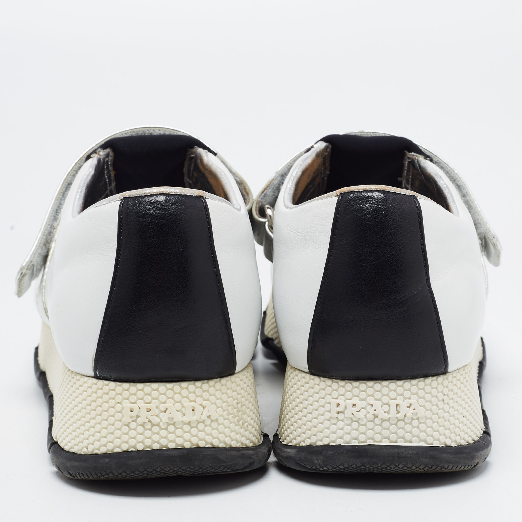 Prada White/Black Leather Low Top Sneakers Size 37.5