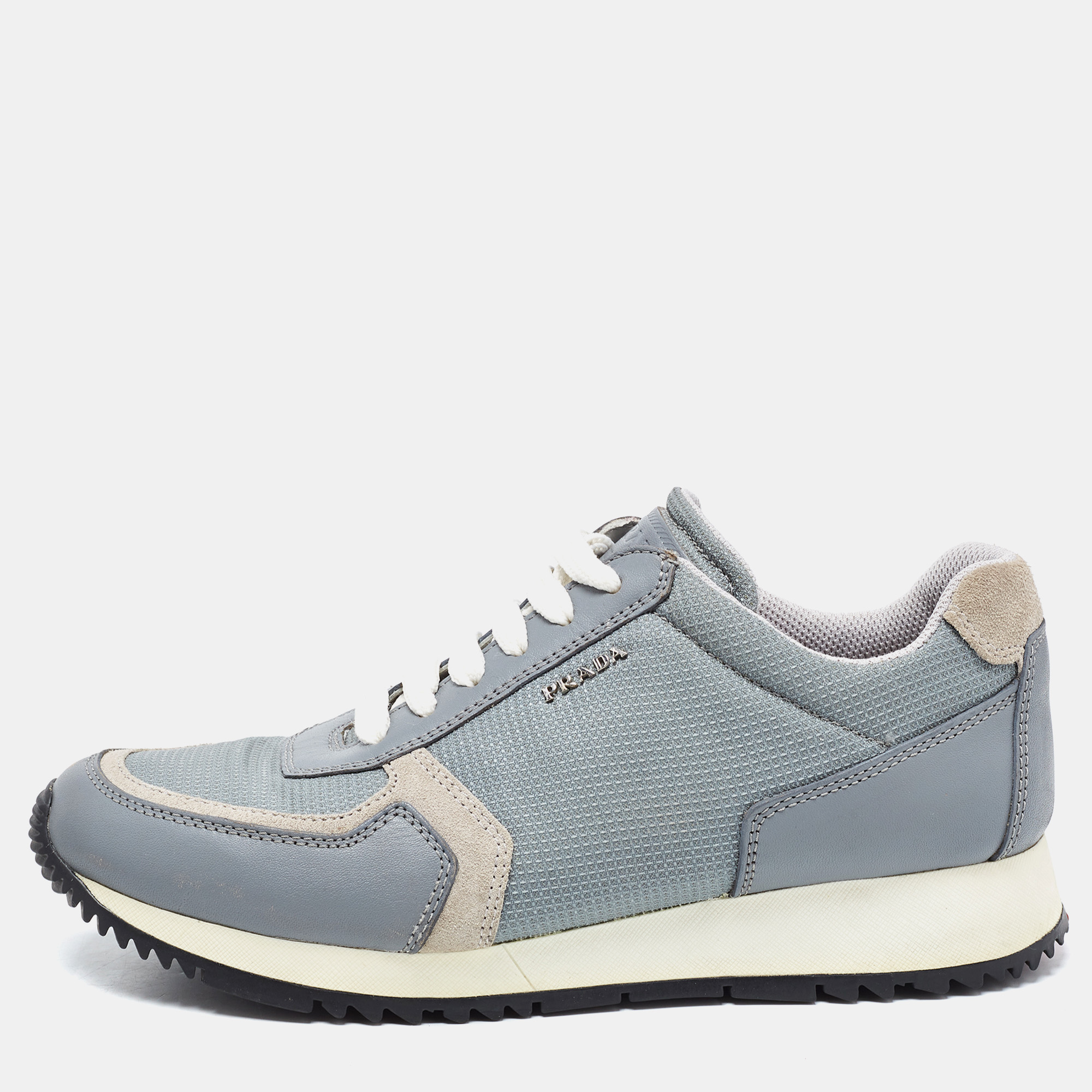 Prada Grey Mesh And Leather Low Top Sneakers Size 37.5