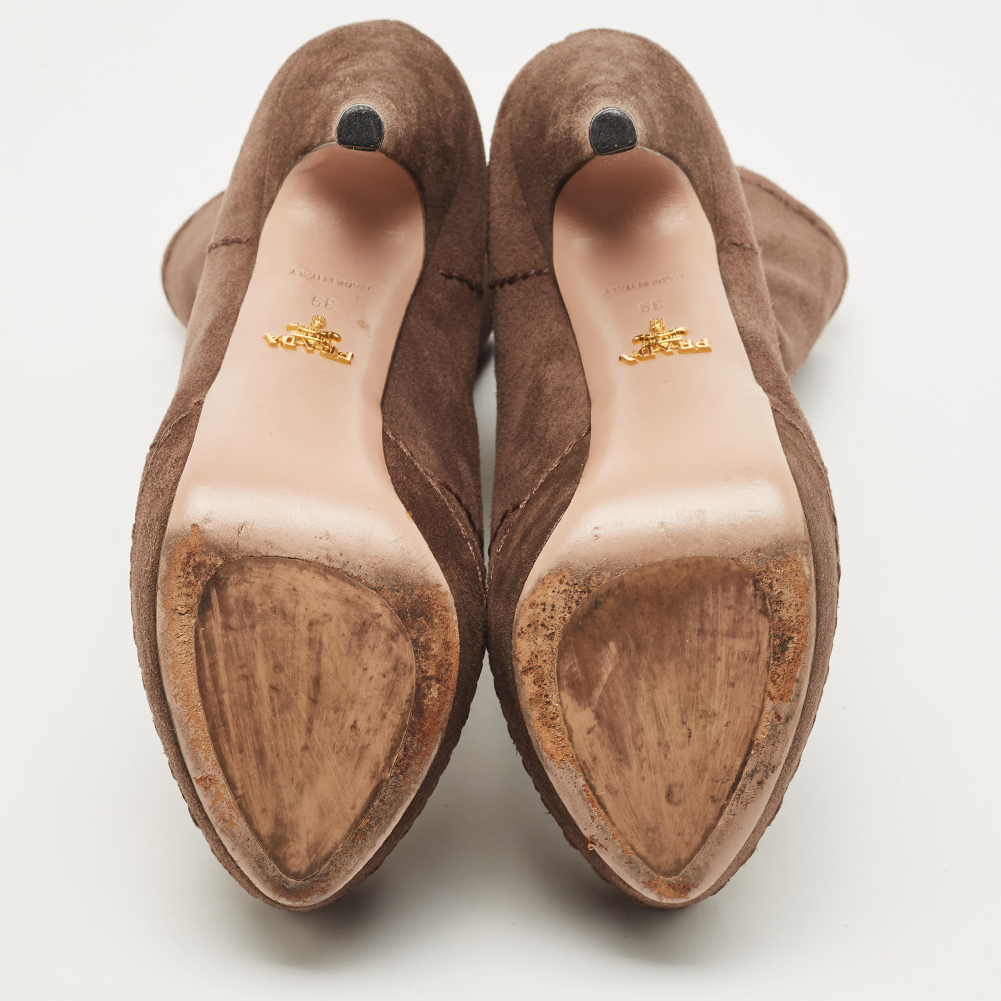 Prada Brown Suede Platform Ankle Boots Size 39