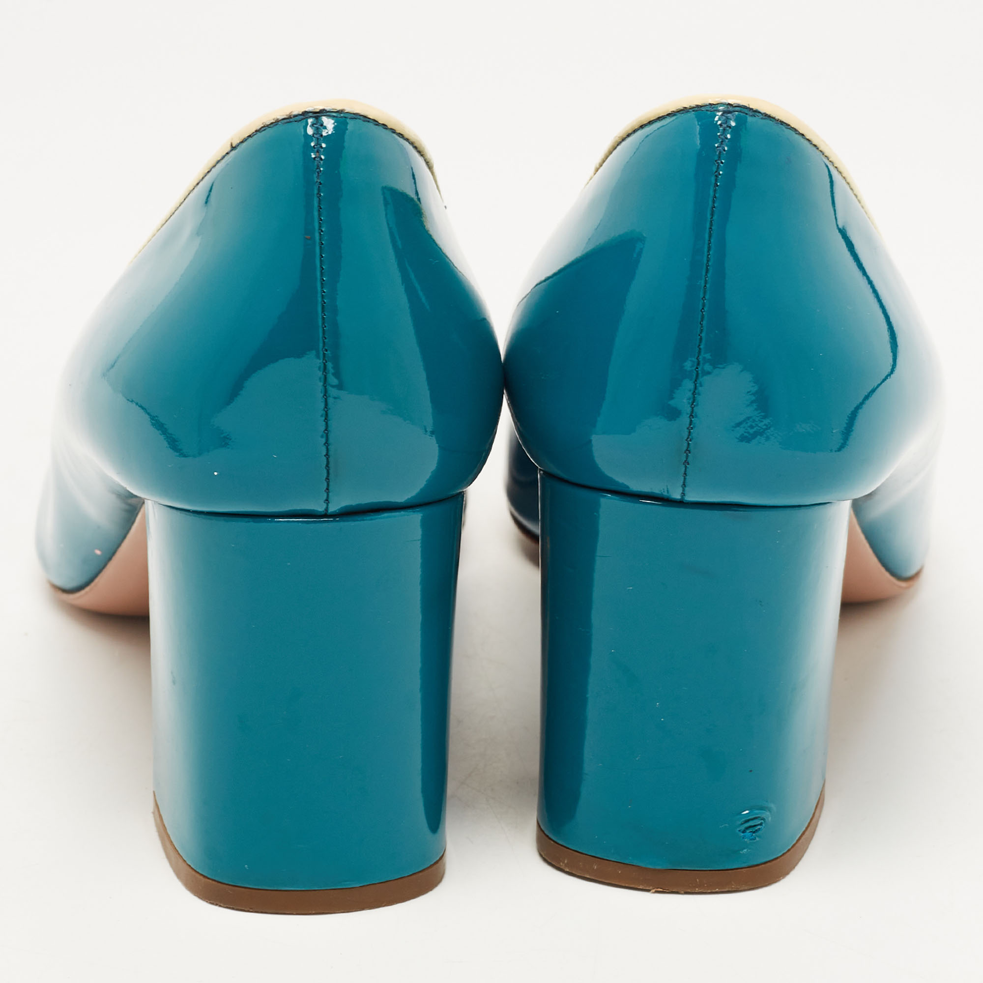 Prada Teal Patent Leather Loafer Pumps Size 35.5