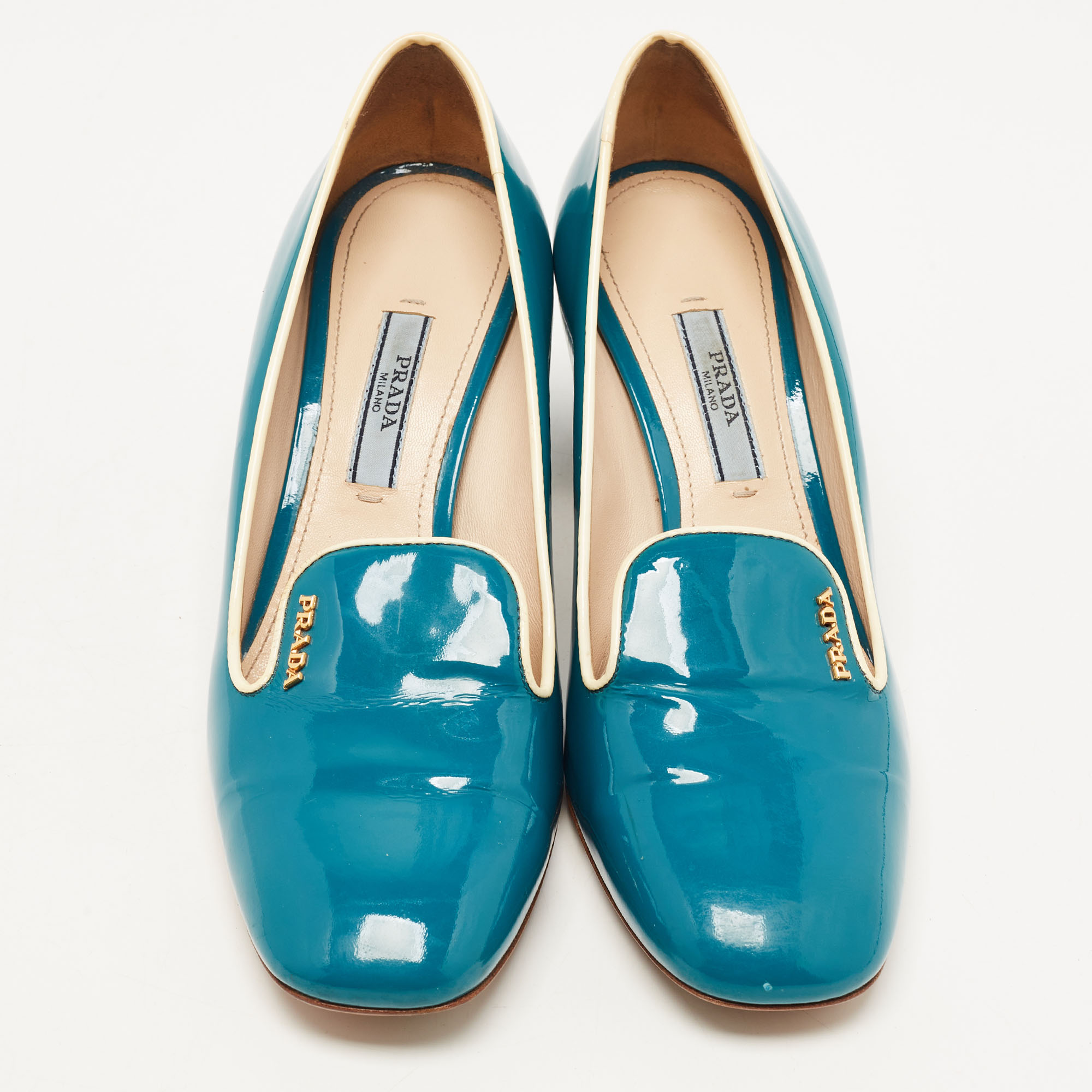 Prada Teal Patent Leather Loafer Pumps Size 35.5