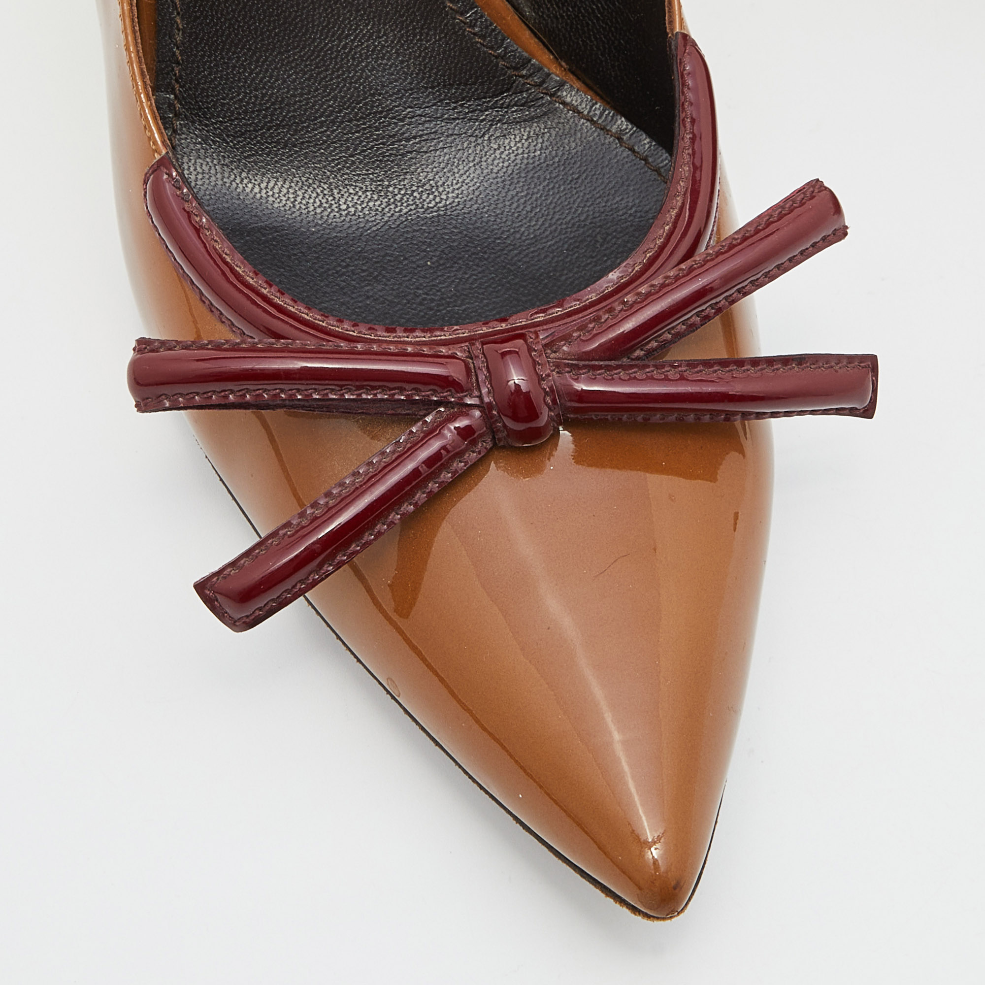 Prada Brown/Red Patent Leather Bow Pointed Pumps Size 39.5