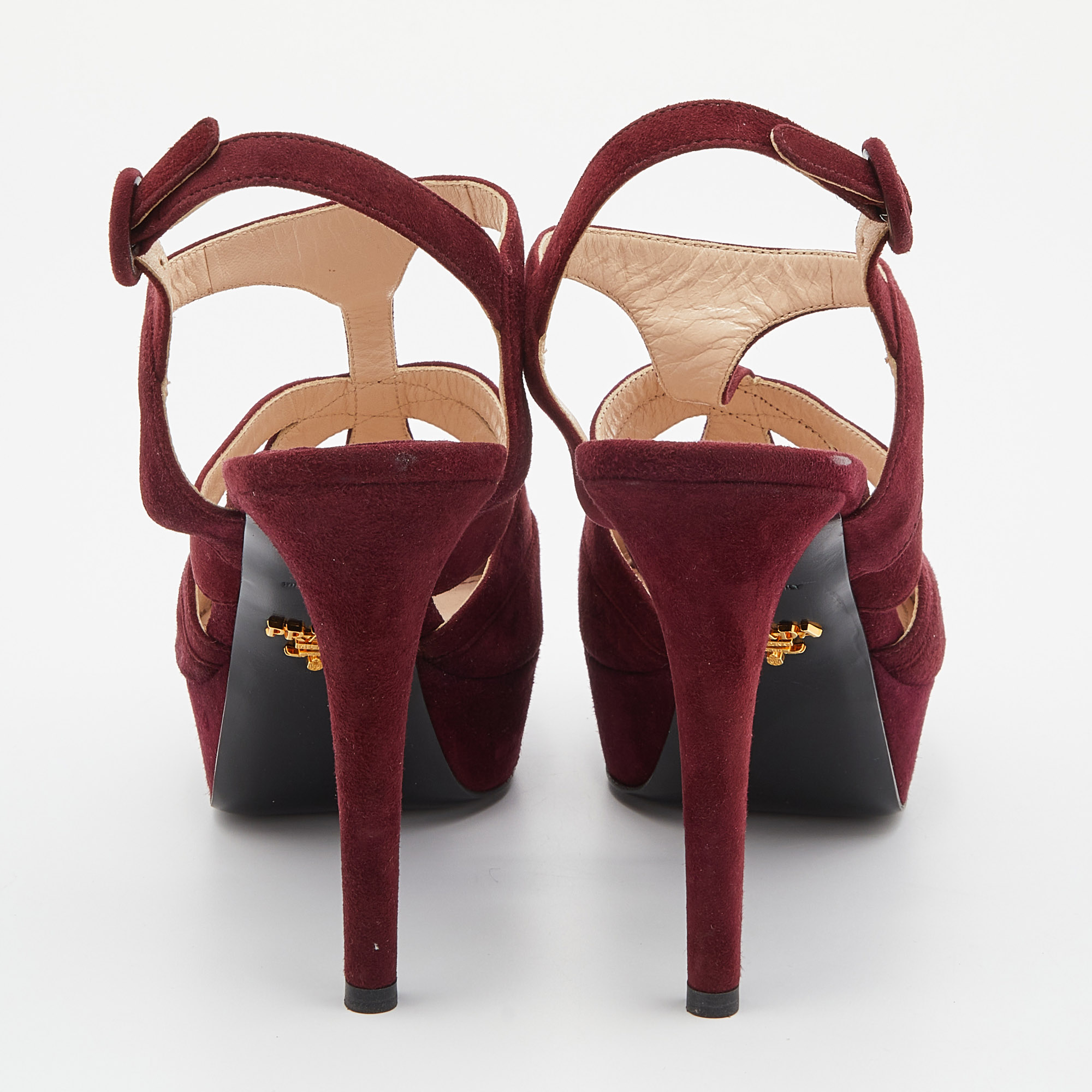 Prada Burgundy Suede Peep Toe Slingback Platform Sandals Size 39