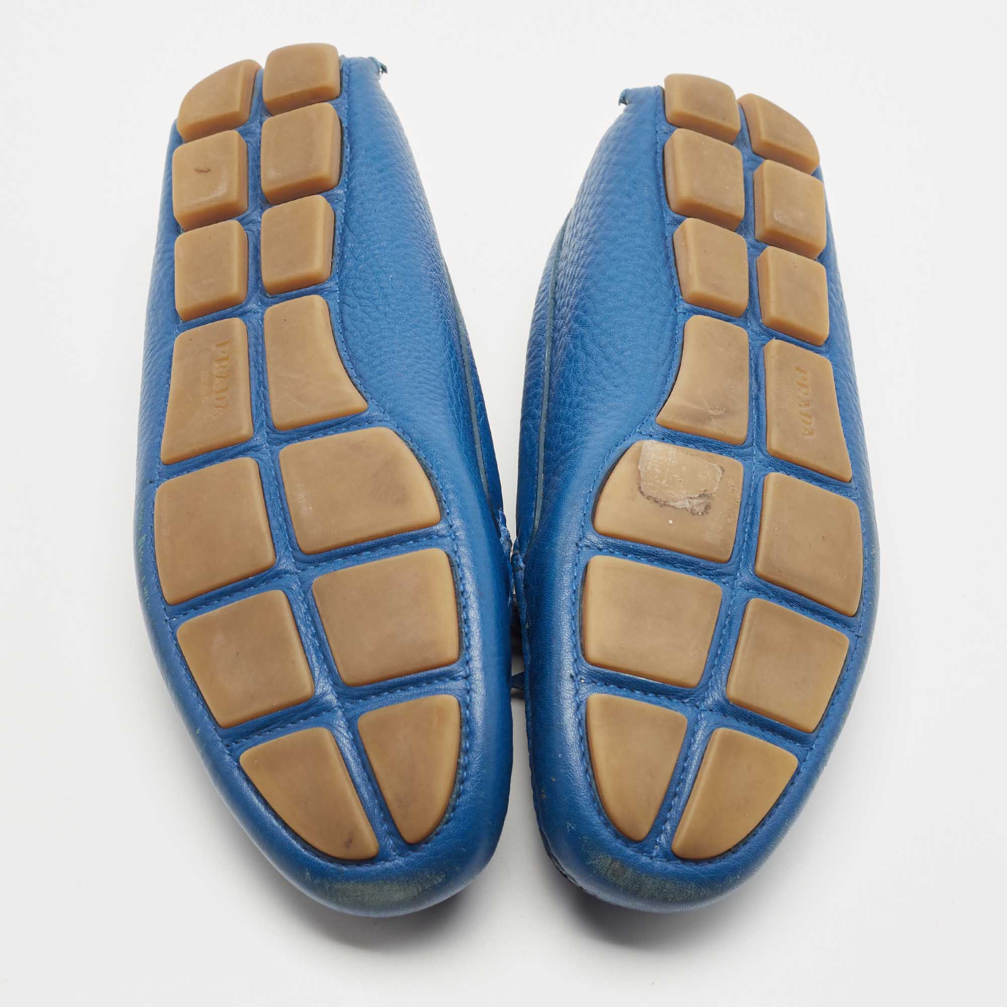Prada Blue Leather Slip On Loafers Size 38