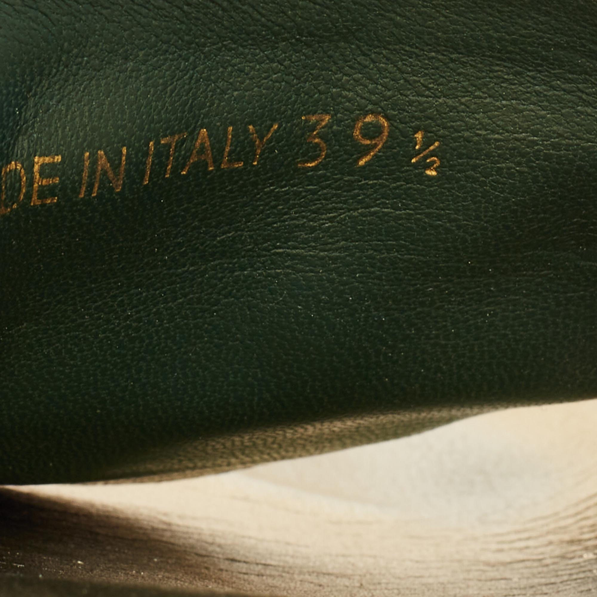 Prada Green/Gold Velvet And Leather Buckle Detail Slides Sizes 39.5